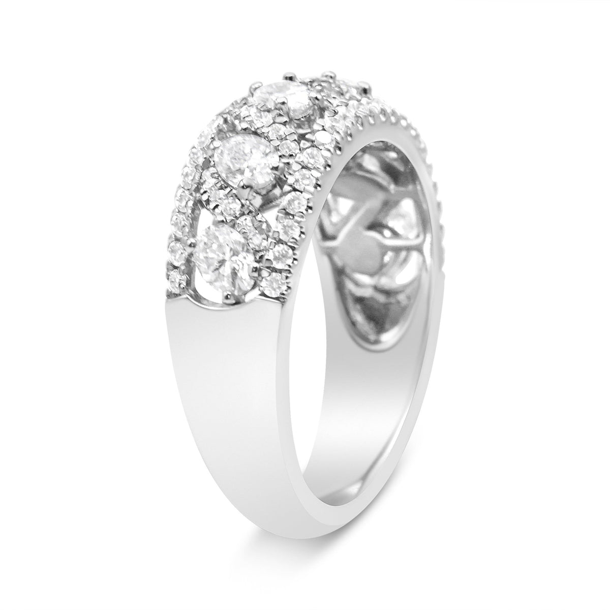 14K White Gold 1 1/4 Cttw Oval and Round Diamond Openwork Anniversary Ring ( H-I Color, I1-I2 Clarity) - Size 6.75 - LinkagejewelrydesignLinkagejewelrydesign