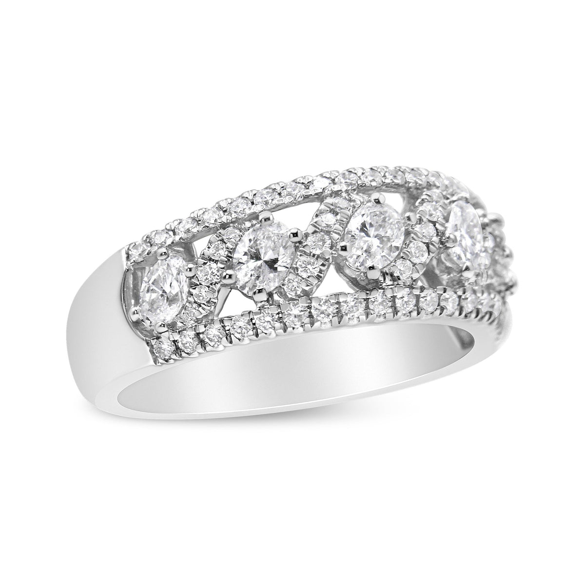 14K White Gold 1 1/4 Cttw Oval and Round Diamond Openwork Anniversary Ring ( H-I Color, I1-I2 Clarity) - Size 6.75 - LinkagejewelrydesignLinkagejewelrydesign