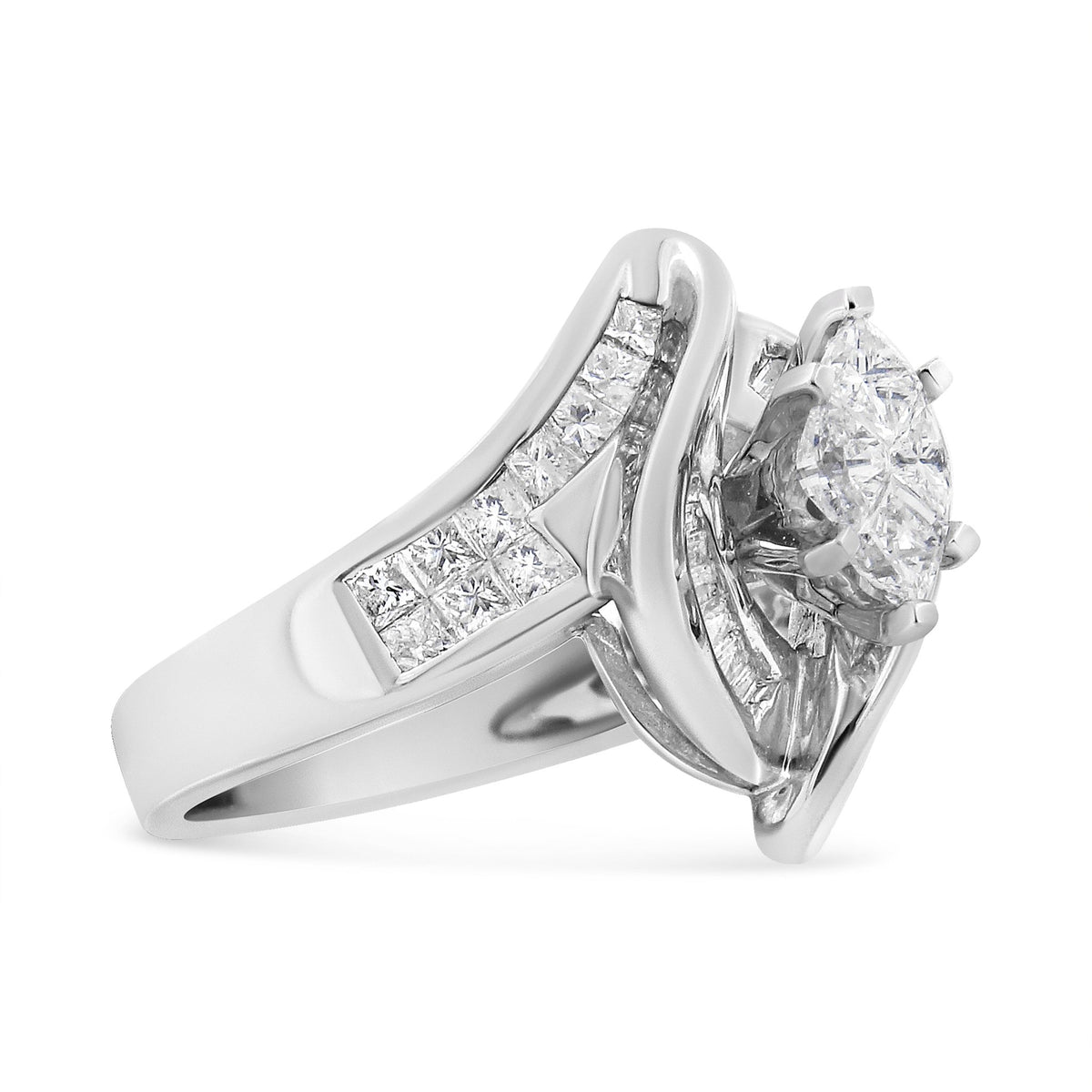 14K White Gold 1 1/4 Cttw Pie, Baguette and Princess cut Diamond Marquise Shape Engagement Cocktail Ring (H-I Color, SI2-I1 Clarity) - LinkagejewelrydesignLinkagejewelrydesign