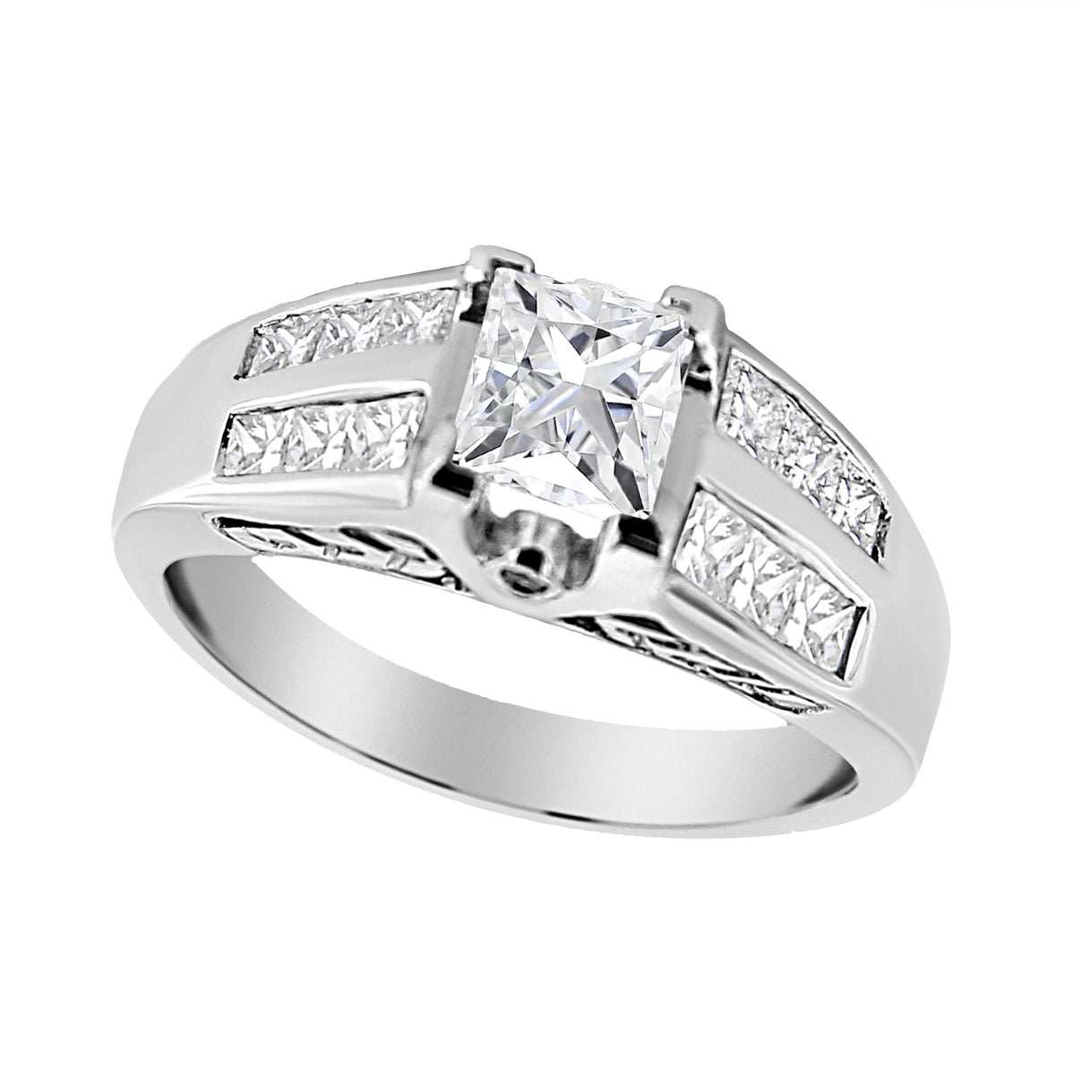 14K White Gold 1 1/4 Cttw Princess Cut Diamond Channel Set Engagement Ring (H-I Color, SI1-SI2 Clarity) - Ring Size 7 - LinkagejewelrydesignLinkagejewelrydesign