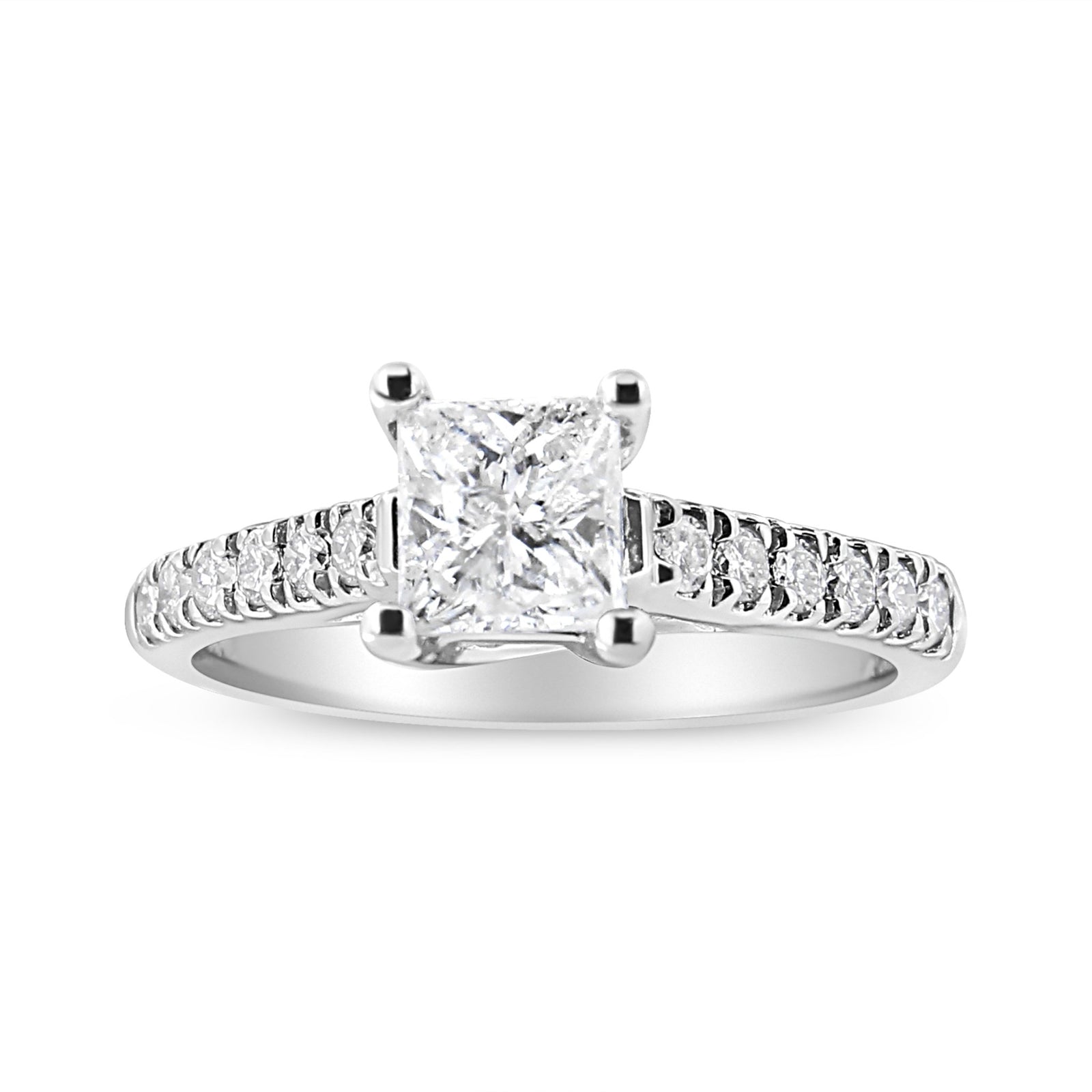 14K White Gold 1 1/5 Cttw 4-Prong Set Princess Diamond Classic Engagement Ring (I1-I2 Color, H-I Clarity) Ring Size 7 - LinkagejewelrydesignLinkagejewelrydesign