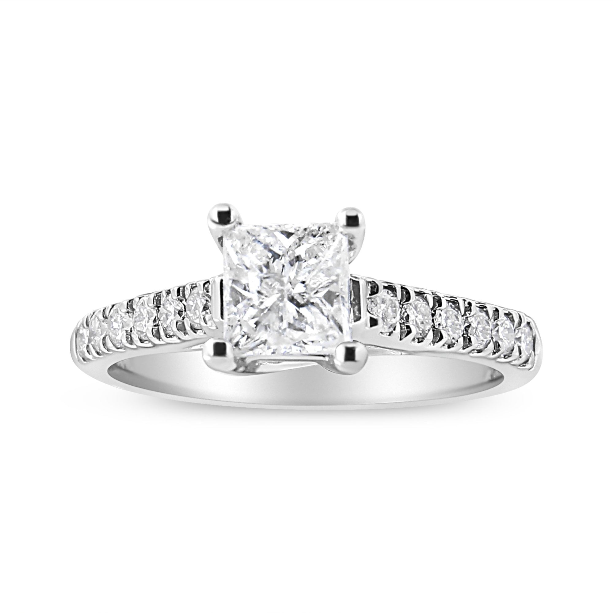 14K White Gold 1 1/5 Cttw 4-Prong Set Princess Diamond Classic Engagement Ring (I1-I2 Color, H-I Clarity) Ring Size 7 - LinkagejewelrydesignLinkagejewelrydesign