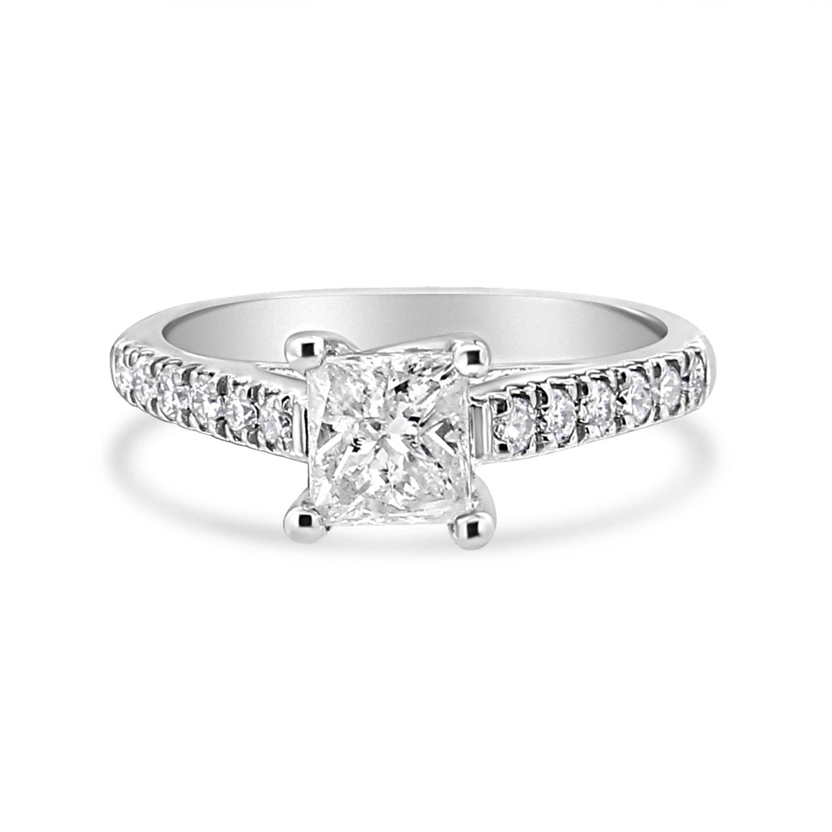 14K White Gold 1 1/5 Cttw 4-Prong Set Princess Diamond Classic Engagement Ring (I1-I2 Color, H-I Clarity) Ring Size 7 - LinkagejewelrydesignLinkagejewelrydesign