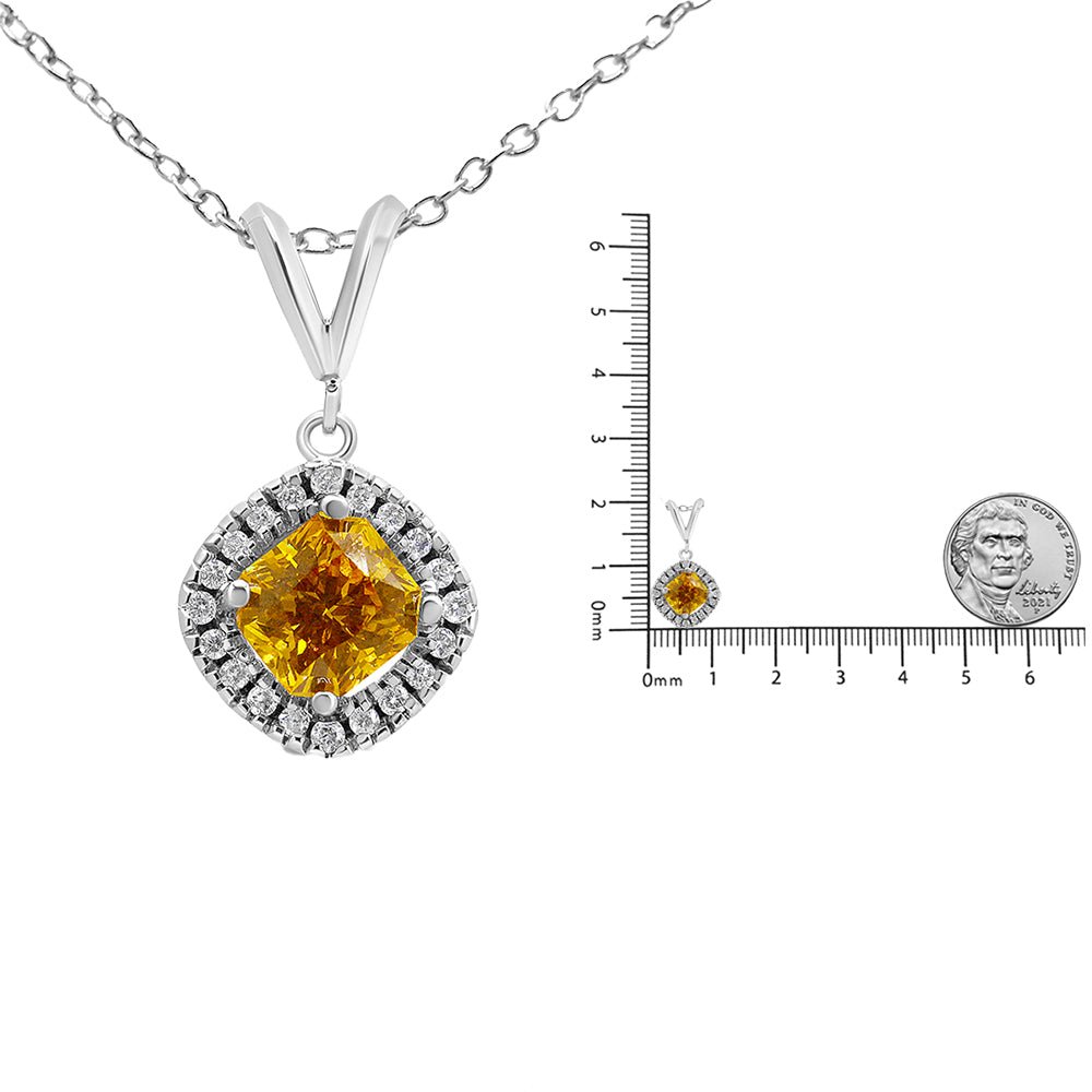 14K White Gold 1 1/5 Cttw Yellow Radiant Lab Grown Diamond Floating Halo Rhombus Shaped 18&quot; Pendant Necklace (Yellow/G-H Color, VS1-VS2 Clarity) - LinkagejewelrydesignLinkagejewelrydesign