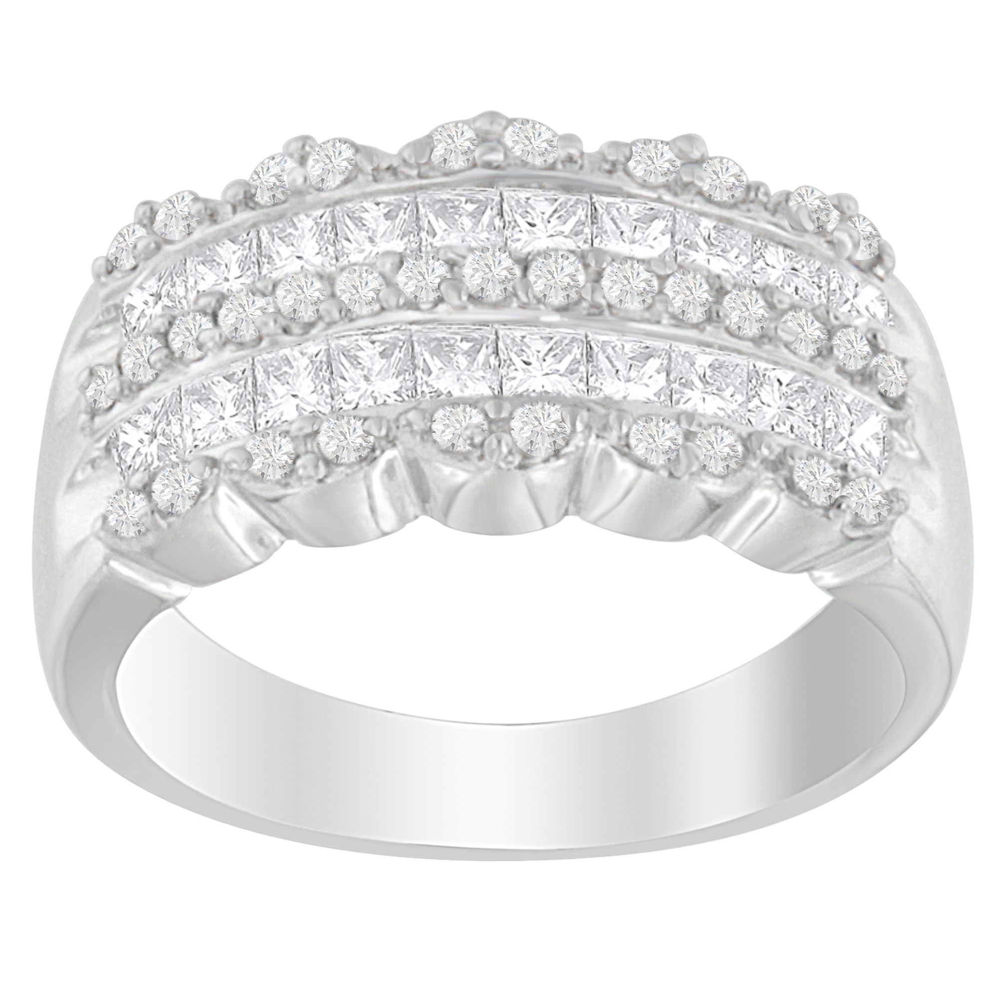 14K White Gold 1 1/7ct. TDW Round and Princess-Cut Diamond Ring(H-I, SI2-I1) - LinkagejewelrydesignLinkagejewelrydesign