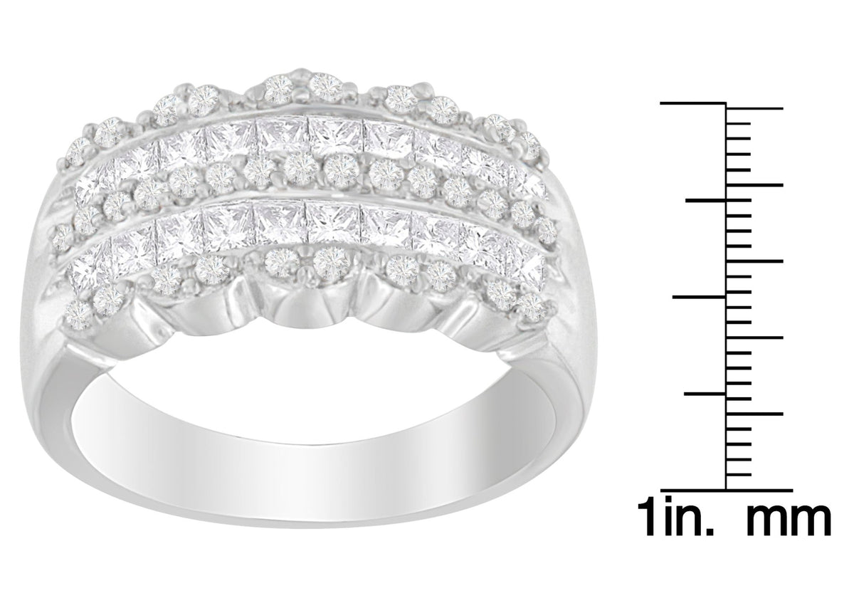 14K White Gold 1 1/7ct. TDW Round and Princess-Cut Diamond Ring(H-I, SI2-I1) - LinkagejewelrydesignLinkagejewelrydesign