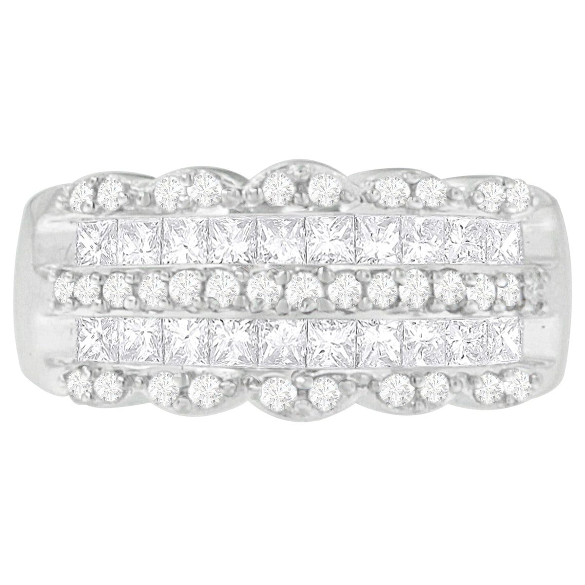 14K White Gold 1 1/7ct. TDW Round and Princess-Cut Diamond Ring(H-I, SI2-I1) - LinkagejewelrydesignLinkagejewelrydesign