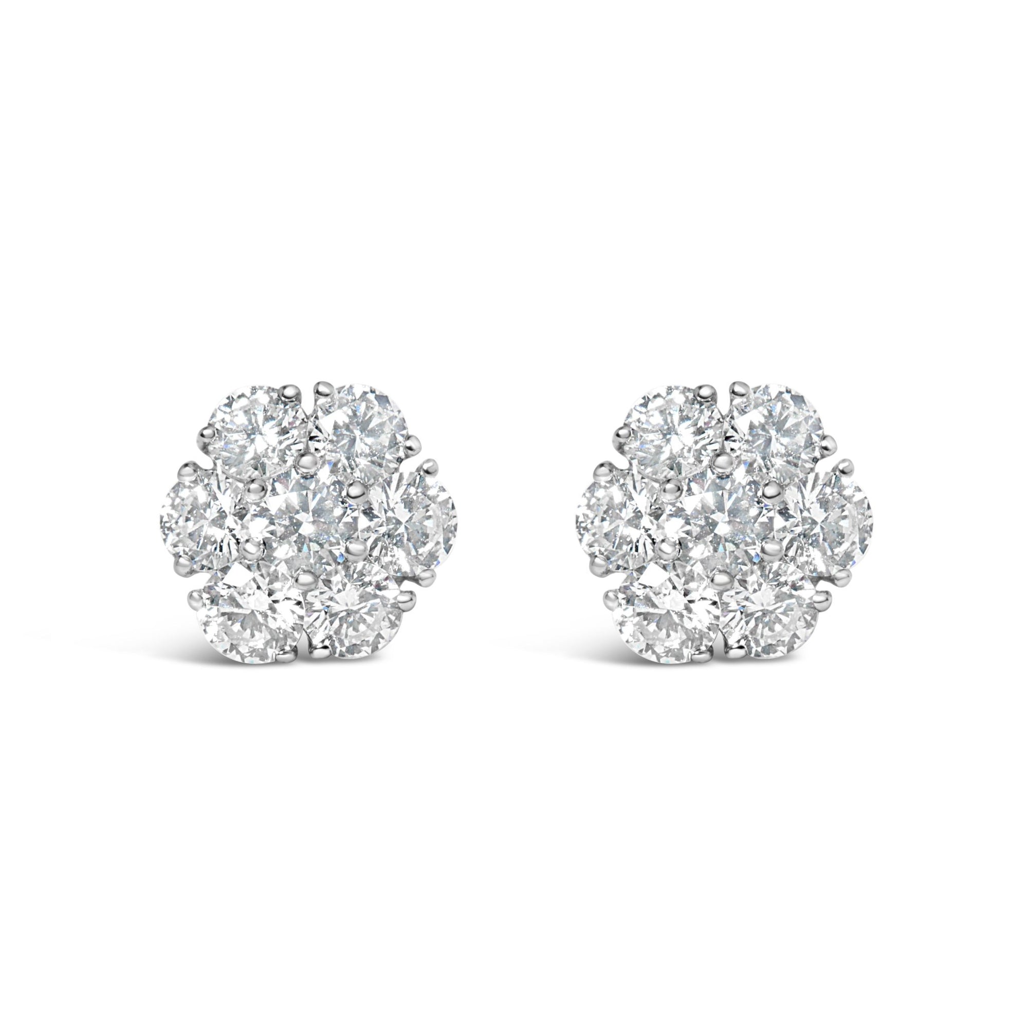 14K White Gold 1 3/4 Cttw Lab Grown Diamond Floral Cluster Composite Stud Earrings (G-H Color, VS2-SI1 Clarity) - LinkagejewelrydesignLinkagejewelrydesign