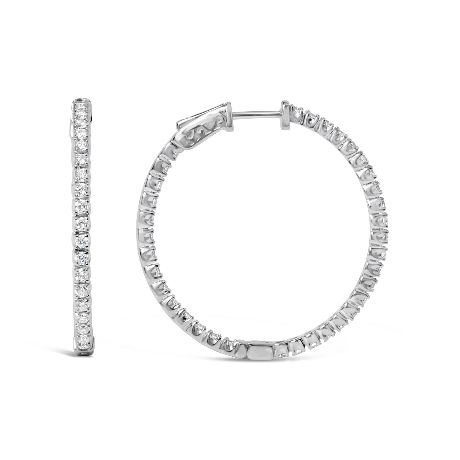 14K White Gold 1 3/4 Cttw Lab Grown Diamond Inside Out Hoop Earrings (G-H Color, VS2-SI1 Clarity) - LinkagejewelrydesignLinkagejewelrydesign