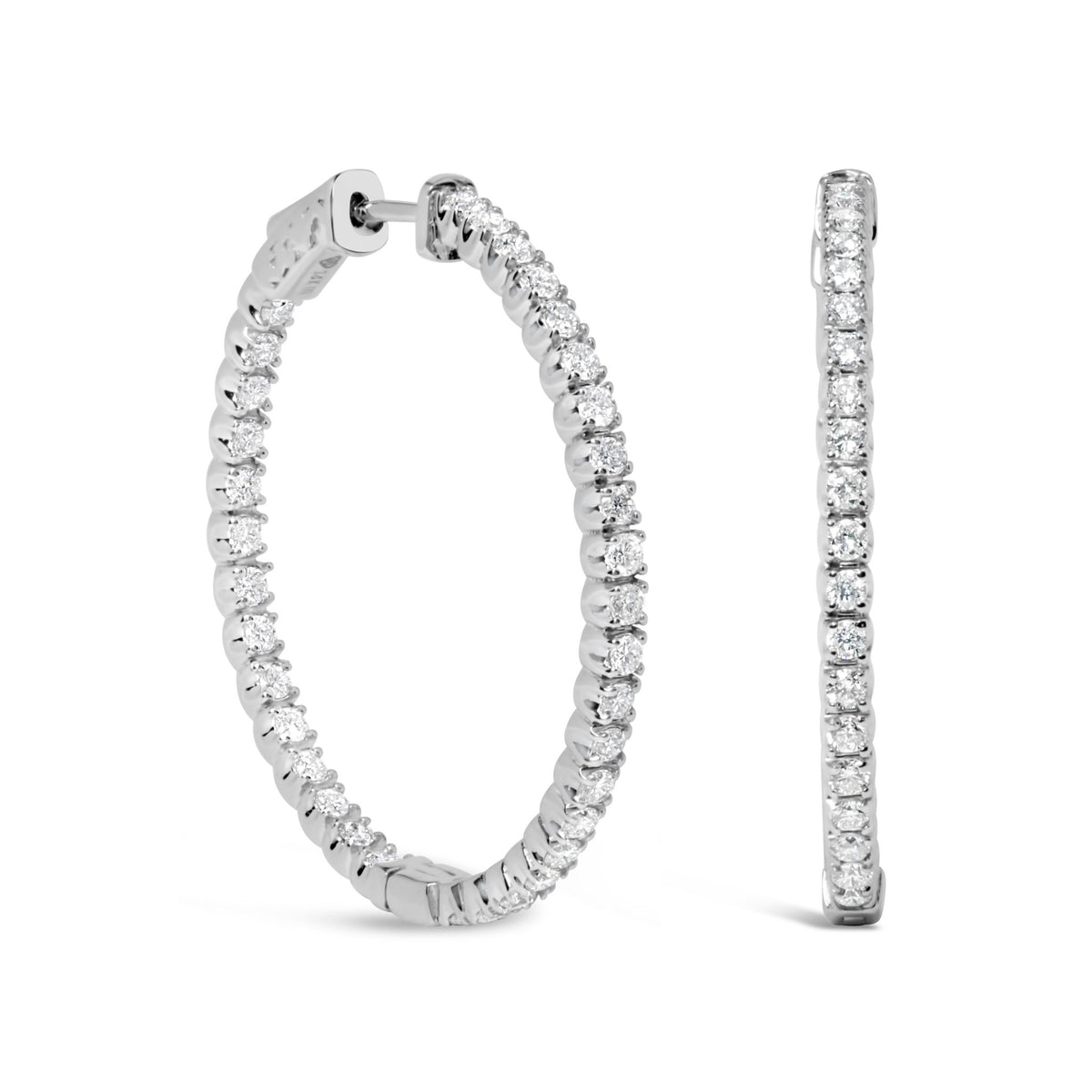 14K White Gold 1 3/4 Cttw Lab Grown Diamond Inside Out Hoop Earrings (G-H Color, VS2-SI1 Clarity) - LinkagejewelrydesignLinkagejewelrydesign