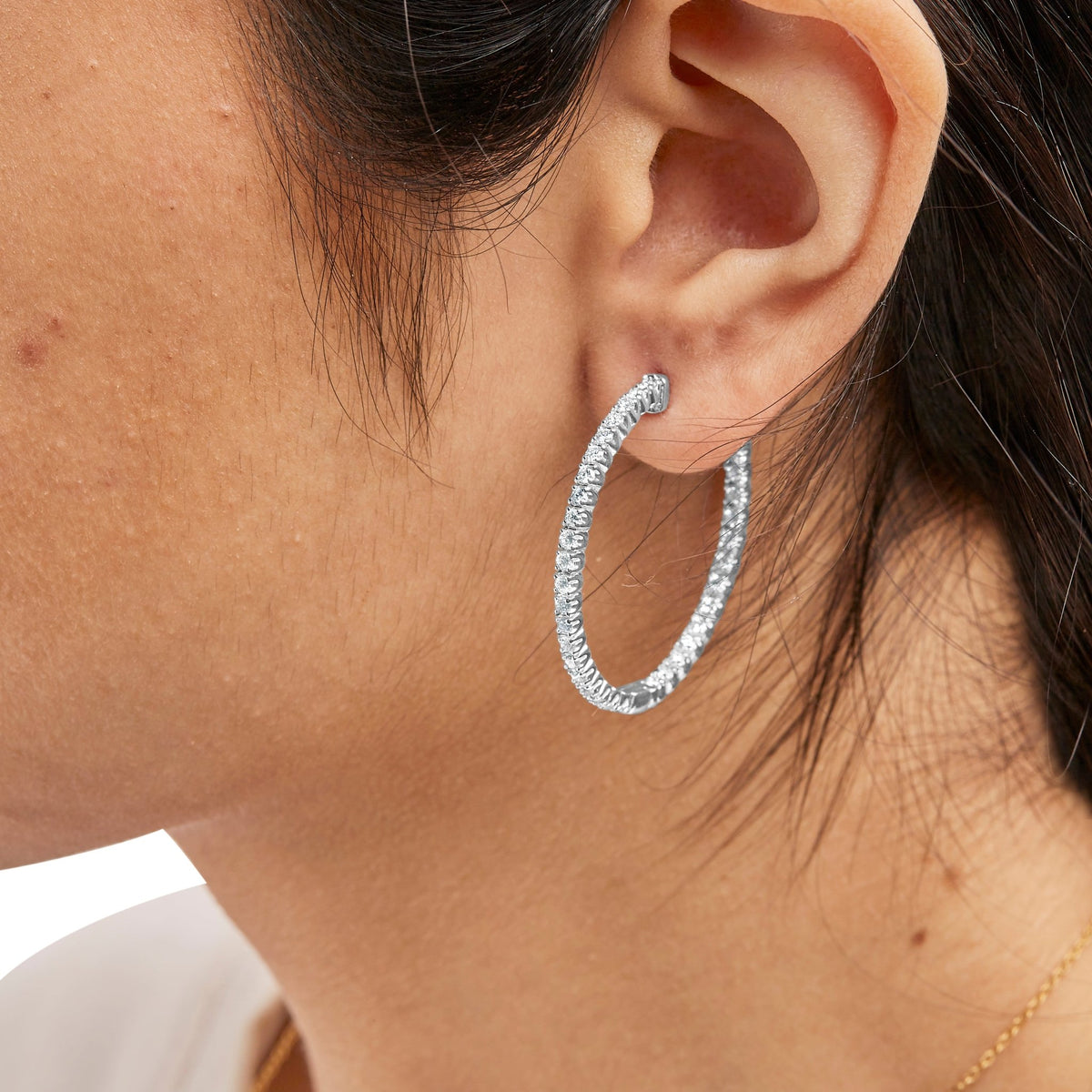 14K White Gold 1 3/4 Cttw Lab Grown Diamond Inside Out Hoop Earrings (G-H Color, VS2-SI1 Clarity) - LinkagejewelrydesignLinkagejewelrydesign