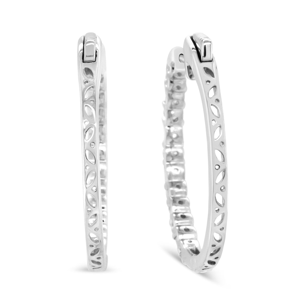 14K White Gold 1 3/4 Cttw Round and Baguette Diamond Hoop Earrings - (H-I Color, SI2-I1 Clarity) - LinkagejewelrydesignLinkagejewelrydesign