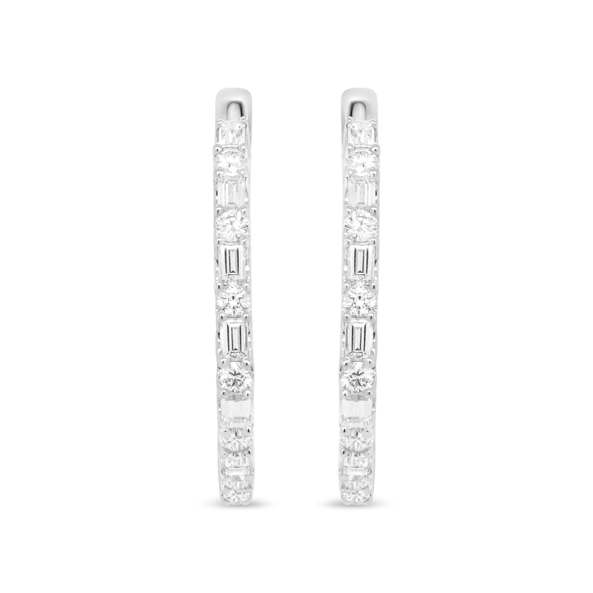 14K White Gold 1 3/4 Cttw Round and Baguette Diamond Hoop Earrings - (H-I Color, SI2-I1 Clarity) - LinkagejewelrydesignLinkagejewelrydesign