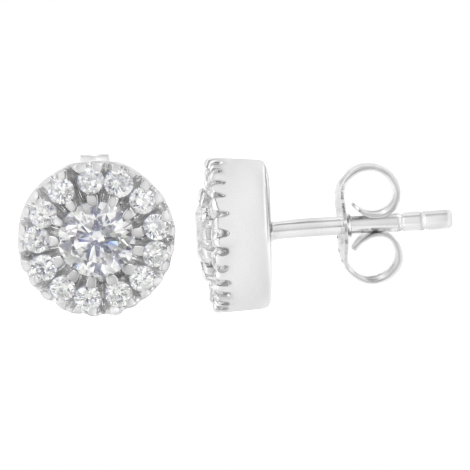 14k White Gold 1 cttw Diamond Halo Stud Earrings (I-J Clarity, I1-I2 Color) - LinkagejewelrydesignLinkagejewelrydesign