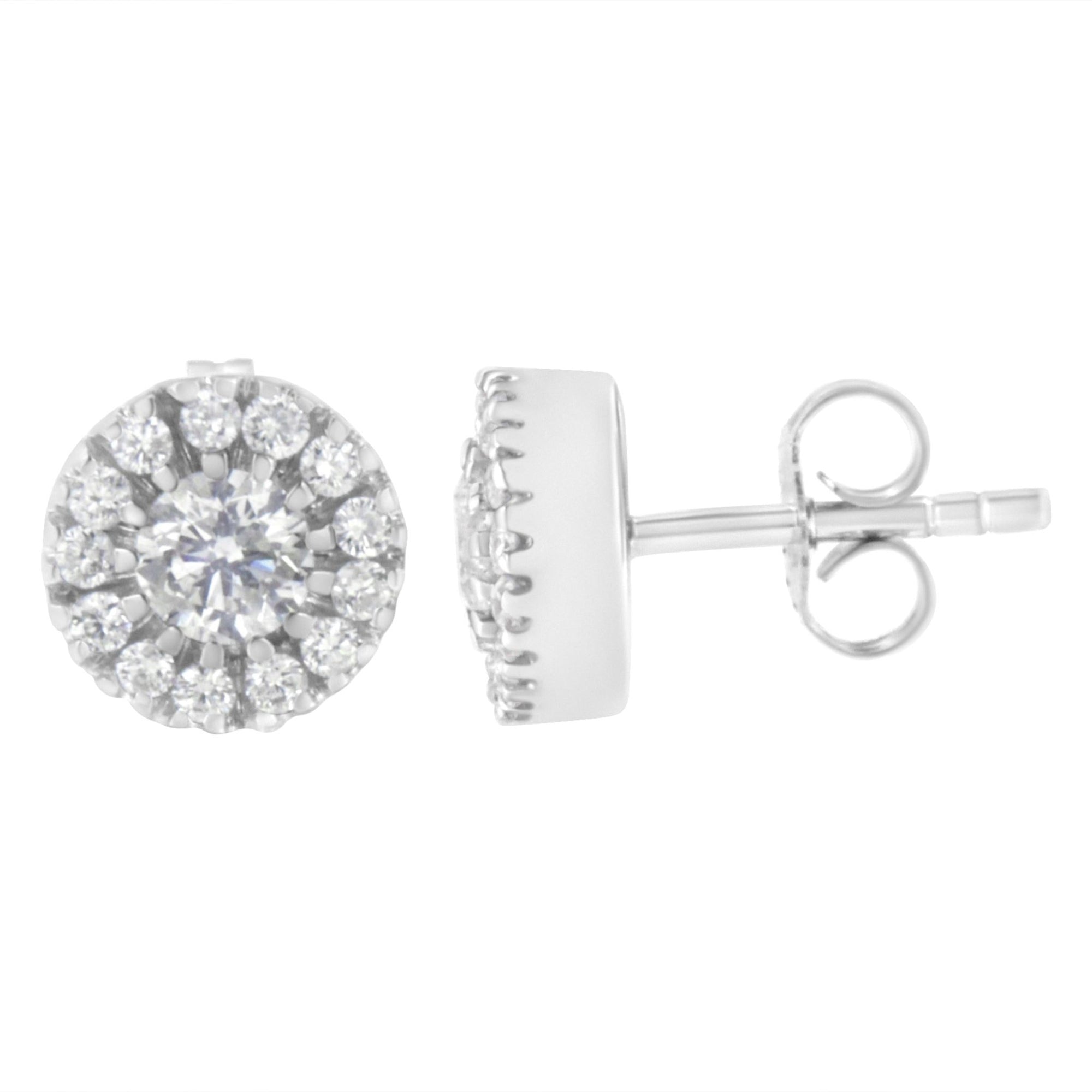 14k White Gold 1 cttw Diamond Halo Stud Earrings (I-J Clarity, I1-I2 Color) - LinkagejewelrydesignLinkagejewelrydesign