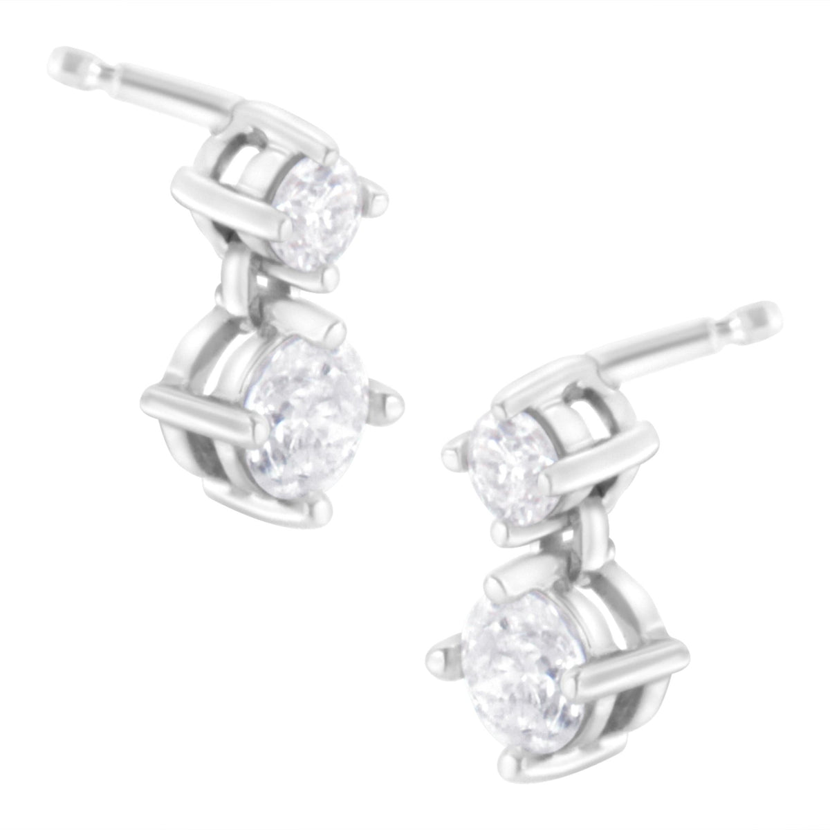 14K White Gold 1 cttw Double Diamond Stud Earrings (H-I Clarity, SI2-I1 Color) - LinkagejewelrydesignLinkagejewelrydesign