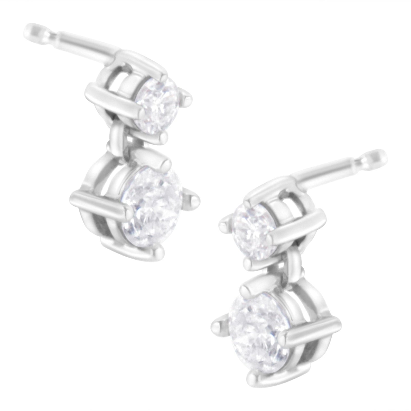 14K White Gold 1 cttw Double Diamond Stud Earrings (H-I Clarity, SI2-I1 Color) - LinkagejewelrydesignLinkagejewelrydesign