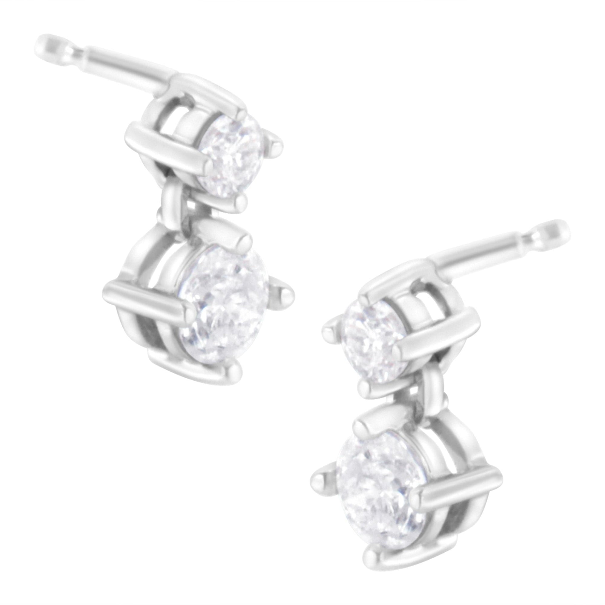 14K White Gold 1 cttw Double Diamond Stud Earrings (H-I Clarity, SI2-I1 Color) - LinkagejewelrydesignLinkagejewelrydesign