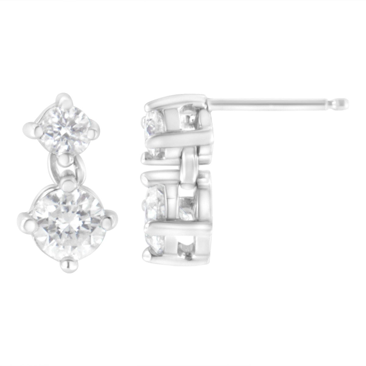 14K White Gold 1 cttw Double Diamond Stud Earrings (H-I Clarity, SI2-I1 Color) - LinkagejewelrydesignLinkagejewelrydesign