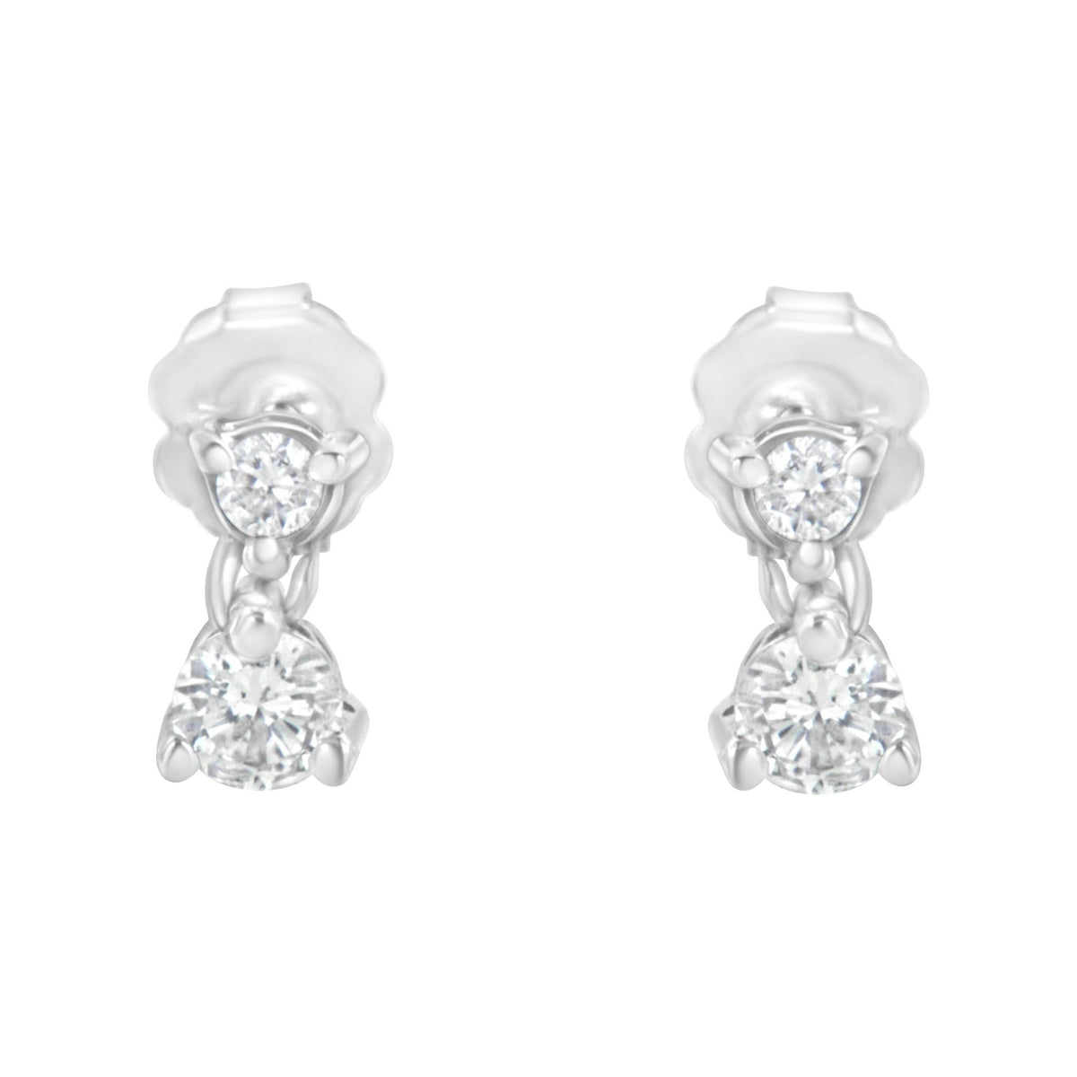 14K White Gold 1 cttw Double Diamond Stud Earrings (I-J Clarity, I2-I3 Color) - LinkagejewelrydesignLinkagejewelrydesign