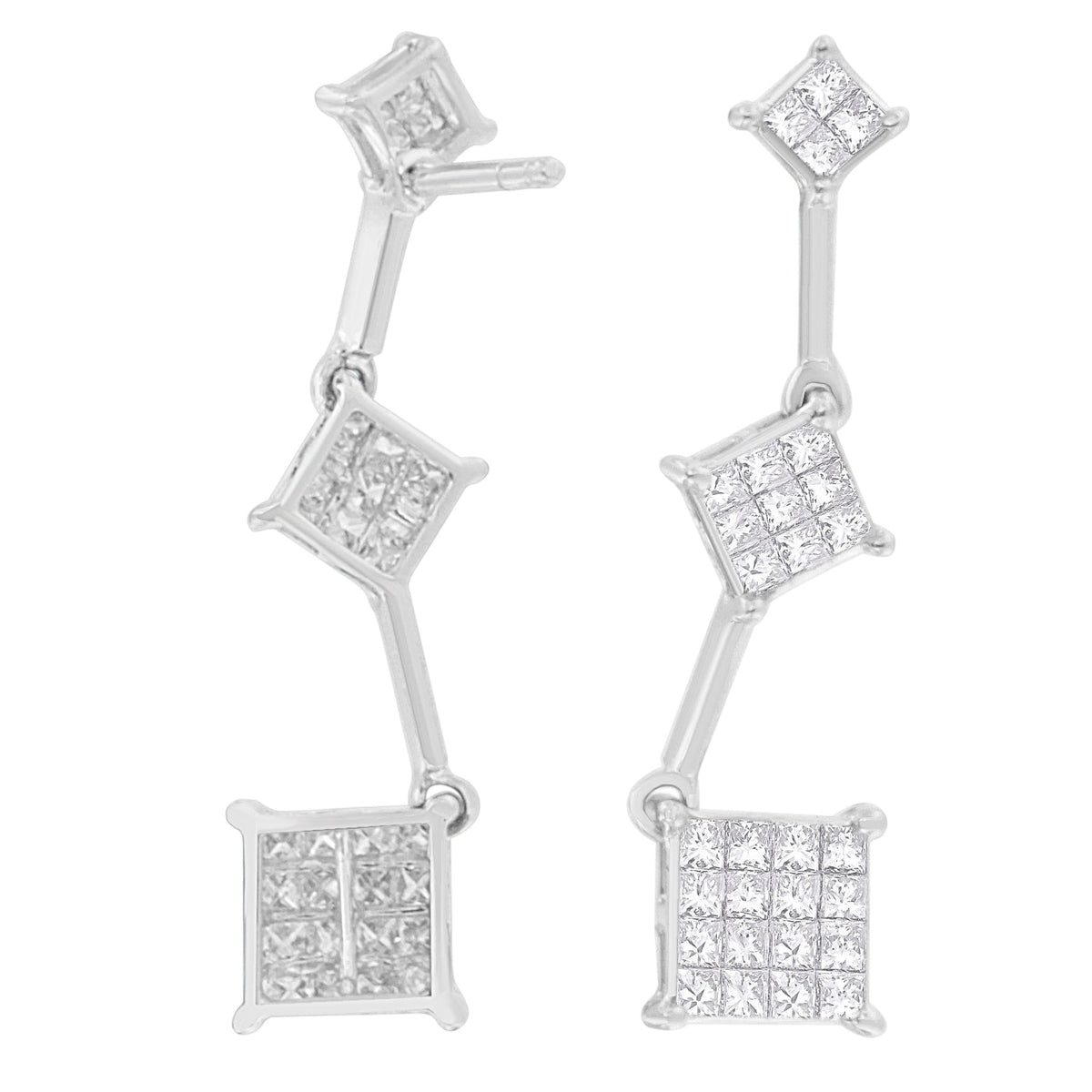 14K White Gold 1 cttw Princess Cut Diamond Earrings (G-H, VS1-VS2) - LinkagejewelrydesignLinkagejewelrydesign