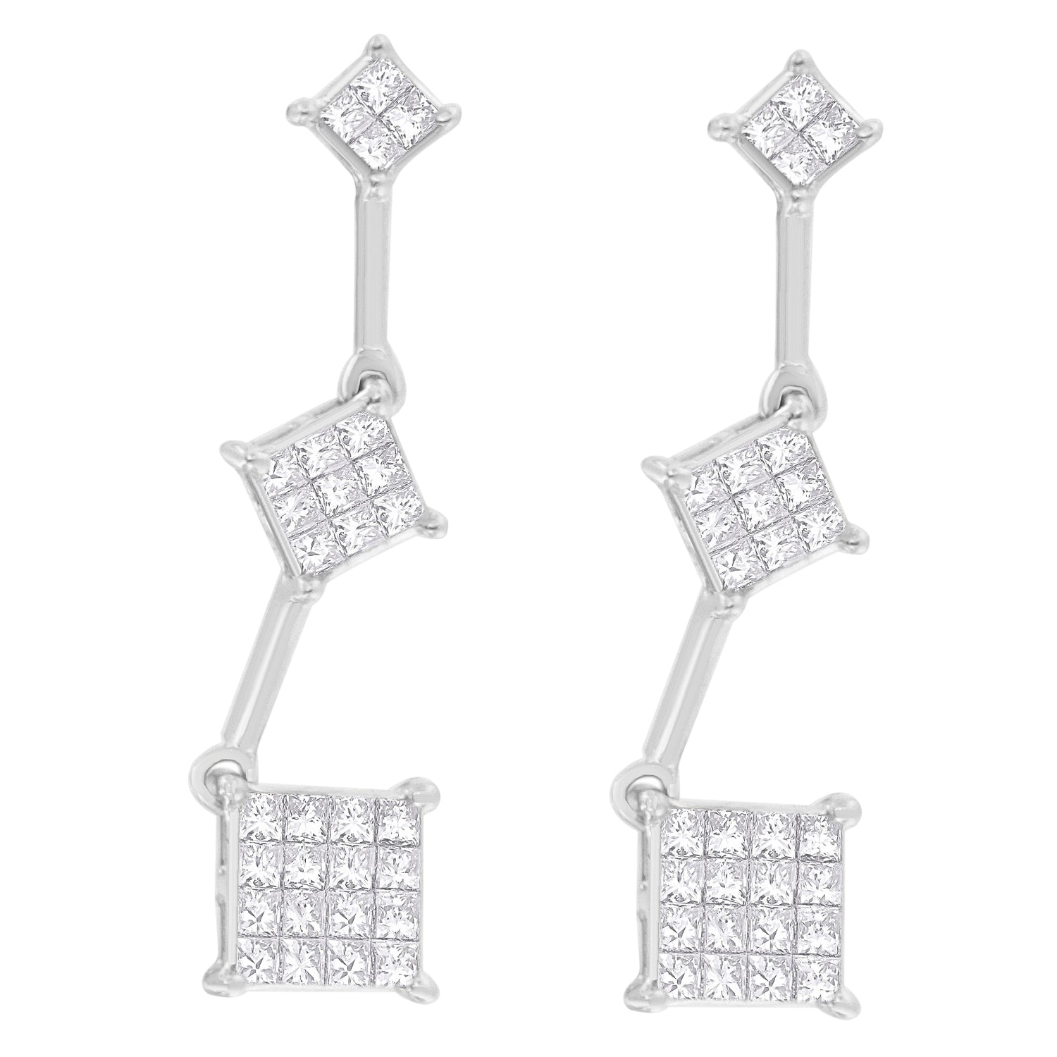 14K White Gold 1 cttw Princess Cut Diamond Earrings (G-H, VS1-VS2) - LinkagejewelrydesignLinkagejewelrydesign