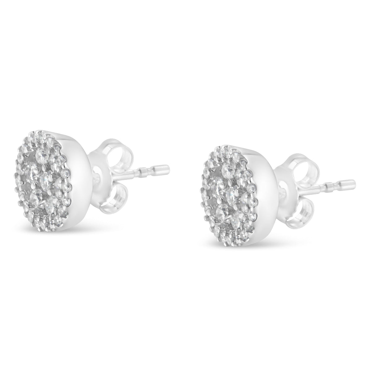 14K White Gold 1.0 Cttw Brilliant-Cut Diamond Halo-Style Cluster Round Button Stud Earrings (H-I Color, I1-I2 Clarity) - LinkagejewelrydesignLinkagejewelrydesign