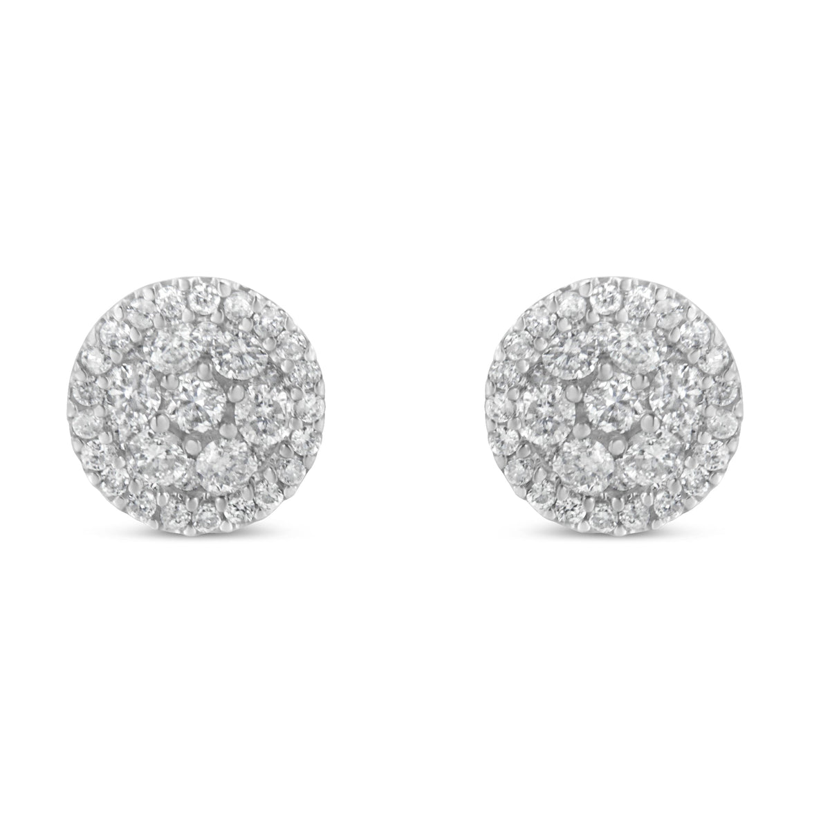 14K White Gold 1.0 Cttw Brilliant-Cut Diamond Halo-Style Cluster Round Button Stud Earrings (H-I Color, I1-I2 Clarity) - LinkagejewelrydesignLinkagejewelrydesign