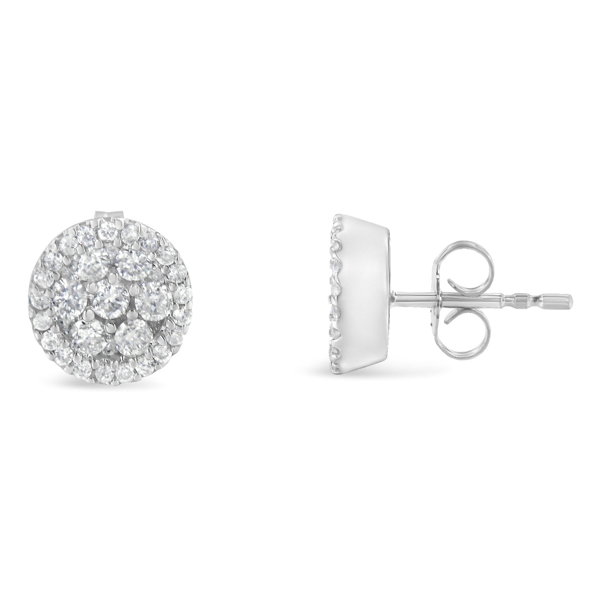 14K White Gold 1.0 Cttw Brilliant-Cut Diamond Halo-Style Cluster Round Button Stud Earrings (H-I Color, I1-I2 Clarity) - LinkagejewelrydesignLinkagejewelrydesign
