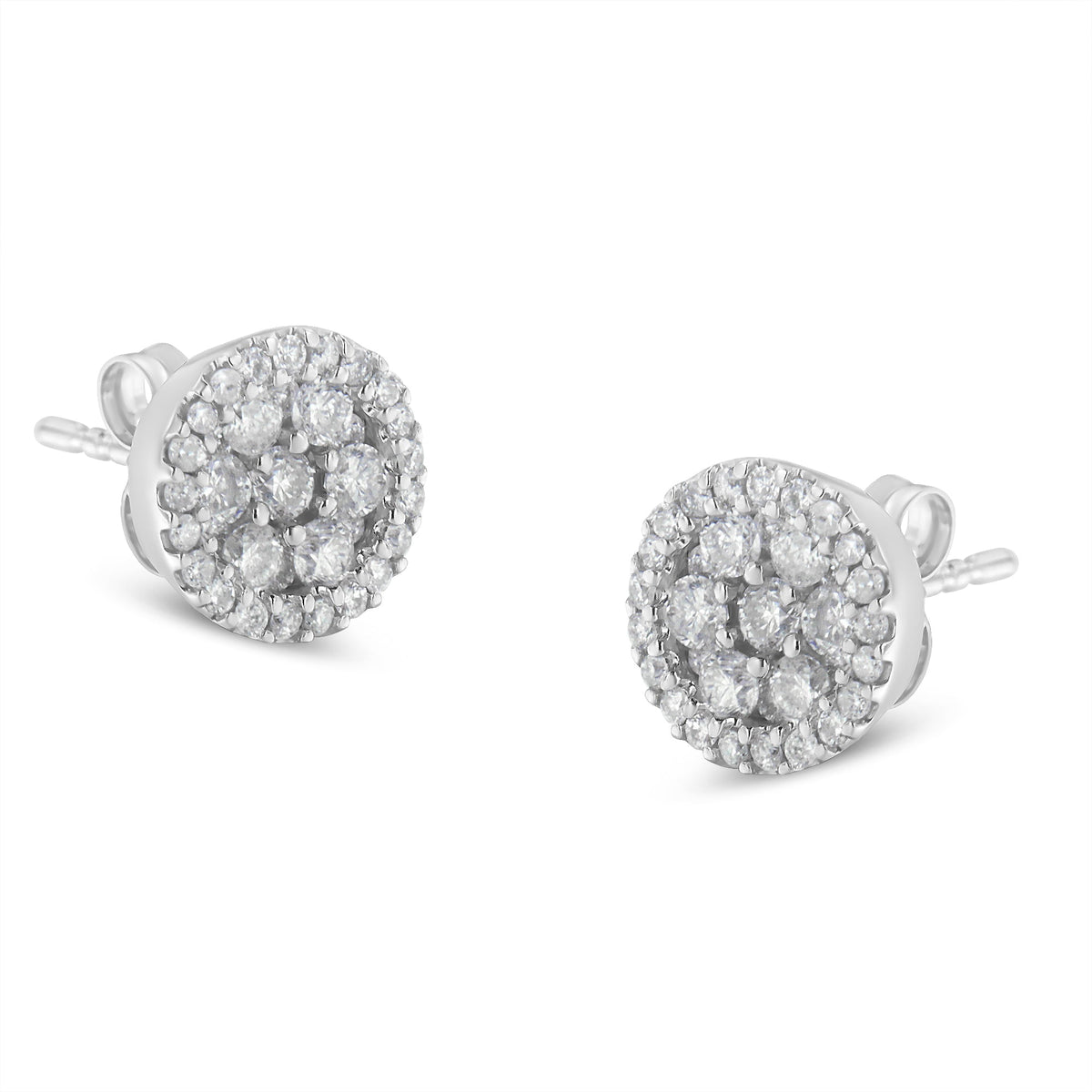 14K White Gold 1.0 Cttw Brilliant-Cut Diamond Halo-Style Cluster Round Button Stud Earrings (H-I Color, I1-I2 Clarity) - LinkagejewelrydesignLinkagejewelrydesign