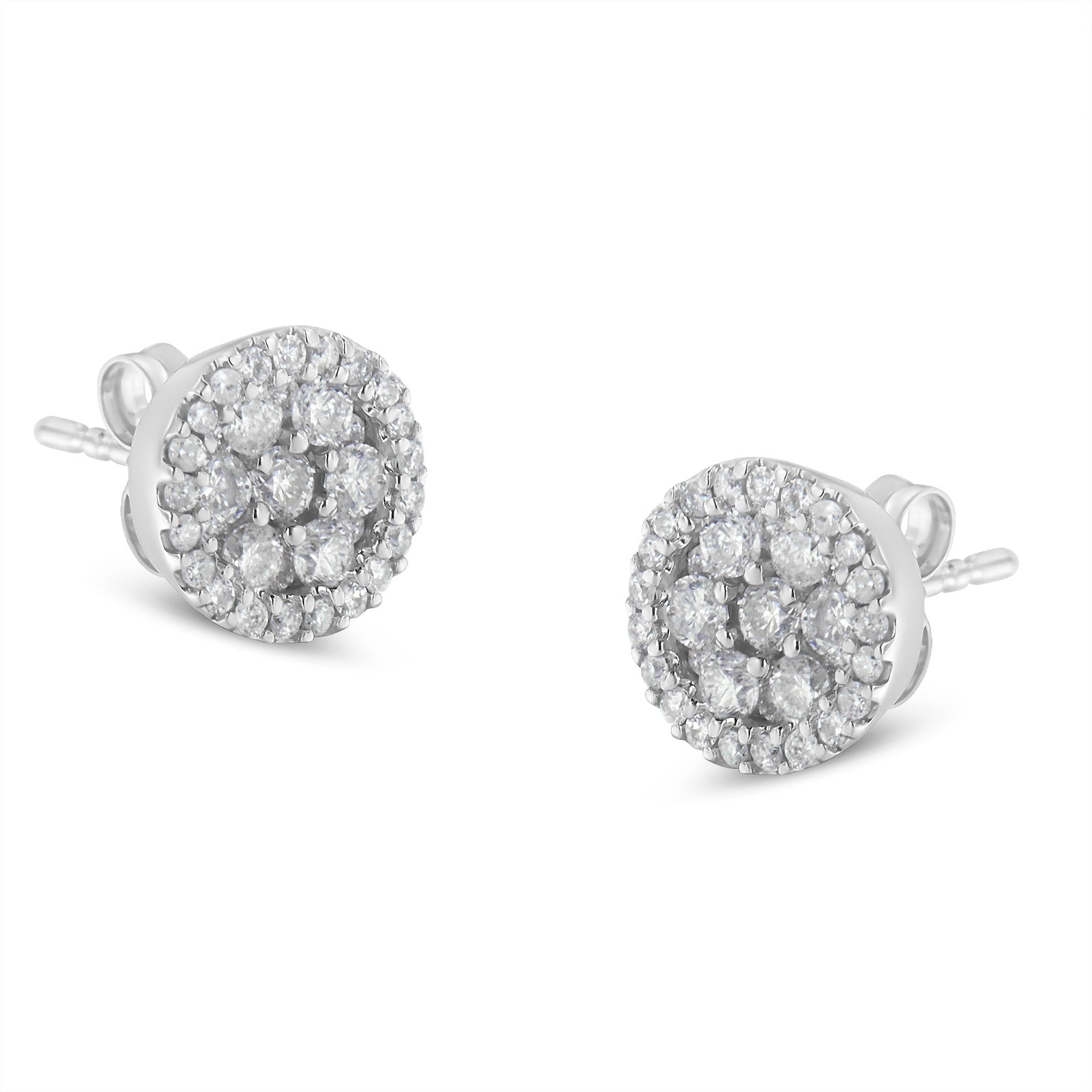 14K White Gold 1.0 Cttw Brilliant-Cut Diamond Halo-Style Cluster Round Button Stud Earrings (H-I Color, I1-I2 Clarity) - LinkagejewelrydesignLinkagejewelrydesign