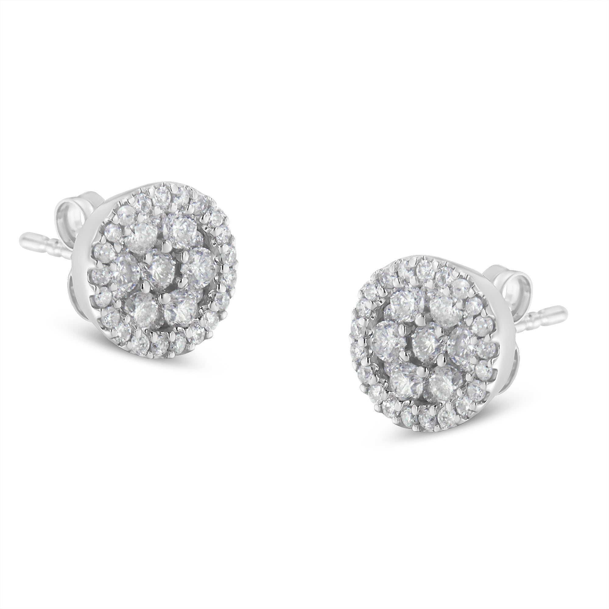 14K White Gold 1.0 Cttw Brilliant-Cut Diamond Halo-Style Cluster Round Button Stud Earrings (H-I Color, I1-I2 Clarity) - LinkagejewelrydesignLinkagejewelrydesign