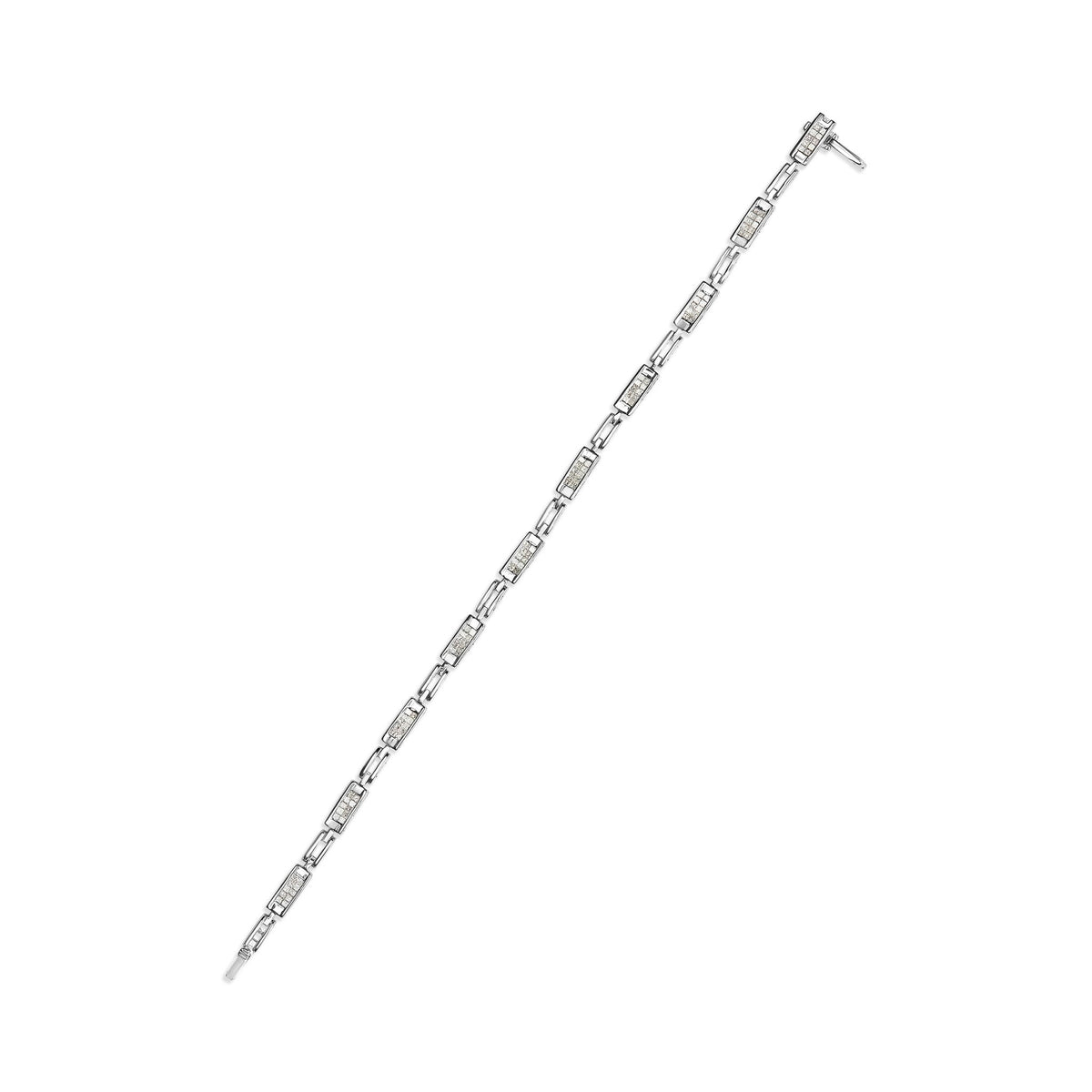 14K White Gold 1.0 Cttw Invisible Set Princess Cut Diamond Alternating Station and Link Tennis Bracelet (I-J Color, I1-I2 Clarity) - Size 7.25" Inches - LinkagejewelrydesignLinkagejewelrydesign