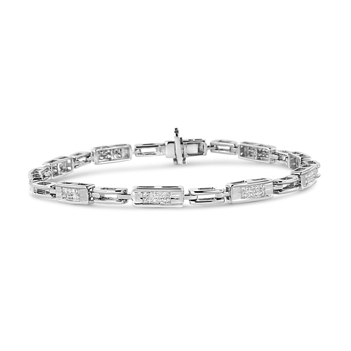 14K White Gold 1.0 Cttw Invisible Set Princess Cut Diamond Alternating Station and Link Tennis Bracelet (I-J Color, I1-I2 Clarity) - Size 7.25" Inches - LinkagejewelrydesignLinkagejewelrydesign