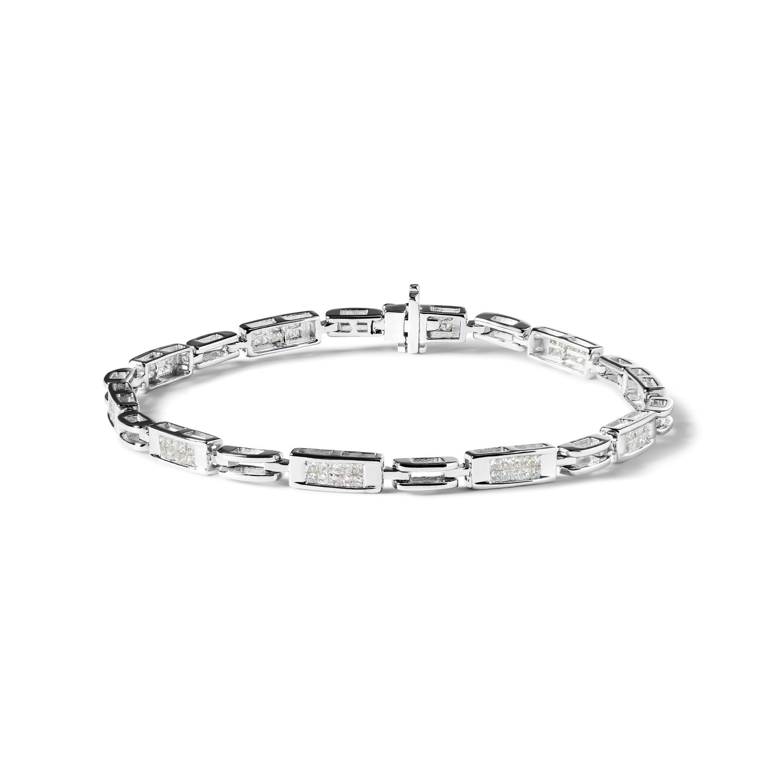 14K White Gold 1.0 Cttw Invisible Set Princess Cut Diamond Alternating Station and Link Tennis Bracelet (I-J Color, I1-I2 Clarity) - Size 7.25" Inches - LinkagejewelrydesignLinkagejewelrydesign