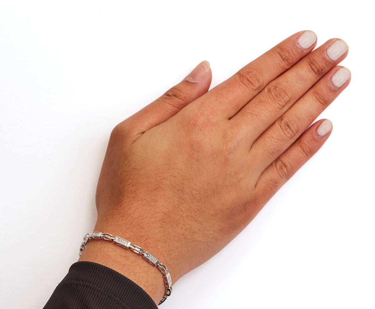 14K White Gold 1.0 Cttw Invisible Set Princess Cut Diamond Alternating Station and Link Tennis Bracelet (I-J Color, I1-I2 Clarity) - Size 7.25" Inches - LinkagejewelrydesignLinkagejewelrydesign