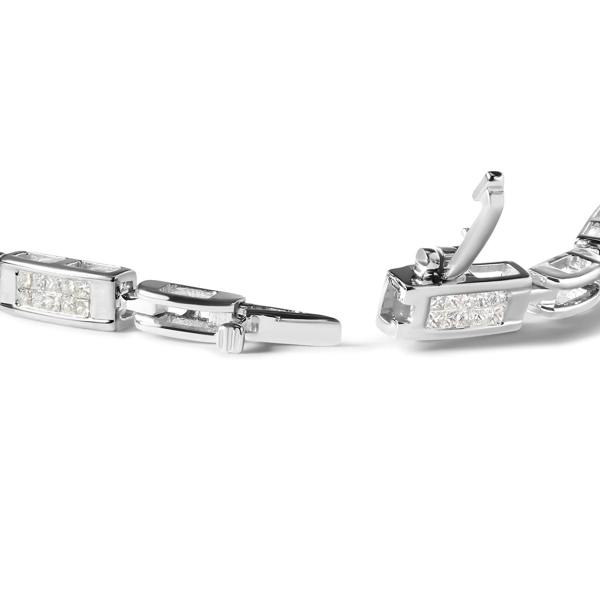 14K White Gold 1.0 Cttw Invisible Set Princess Cut Diamond Alternating Station and Link Tennis Bracelet (I-J Color, I1-I2 Clarity) - Size 7.25" Inches - LinkagejewelrydesignLinkagejewelrydesign