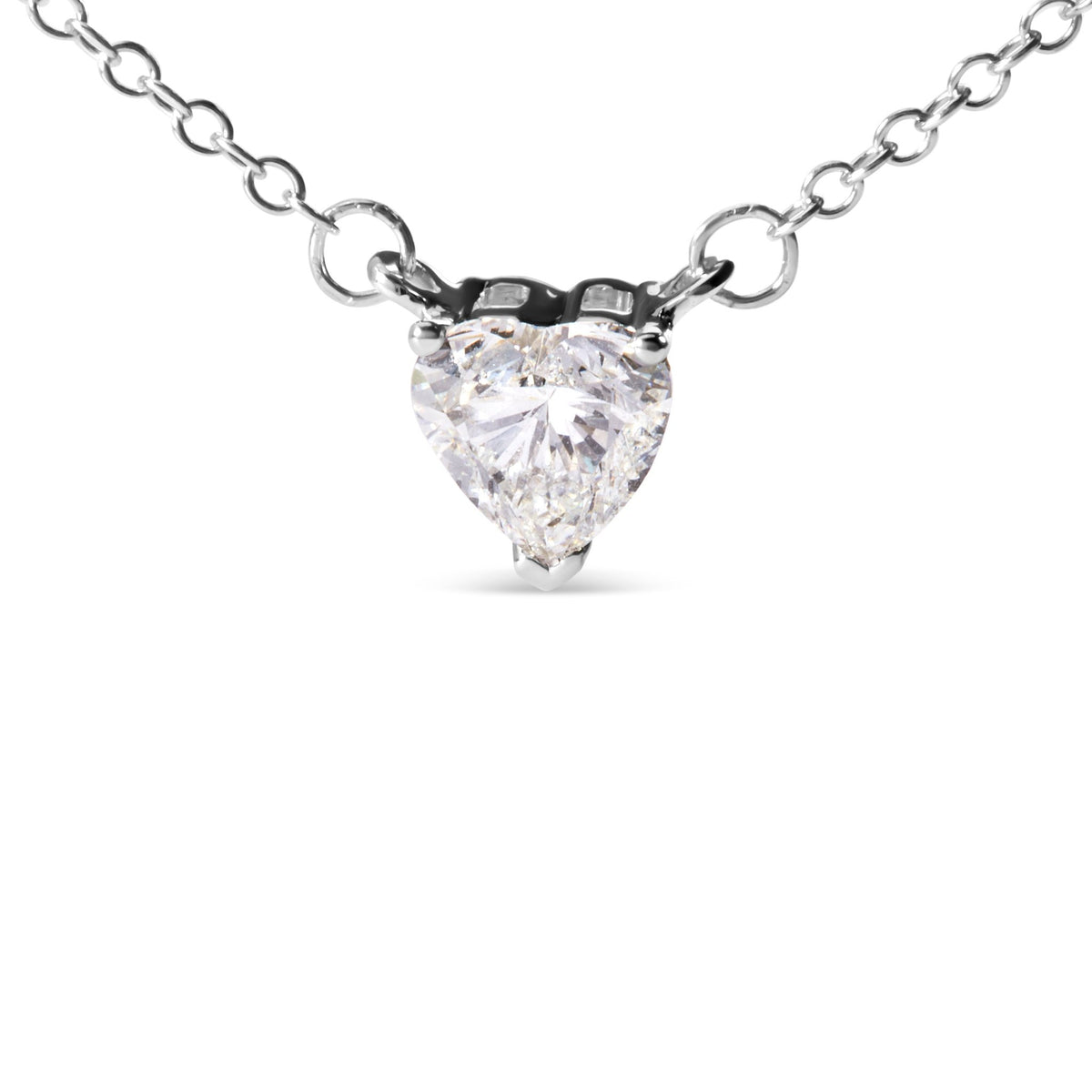 14K White Gold 1.0 Cttw Lab Grown Diamond Heart Shape Solitaire Pendant Necklace (F-G Color, VS1-VS2 Clarity) - LinkagejewelrydesignLinkagejewelrydesign