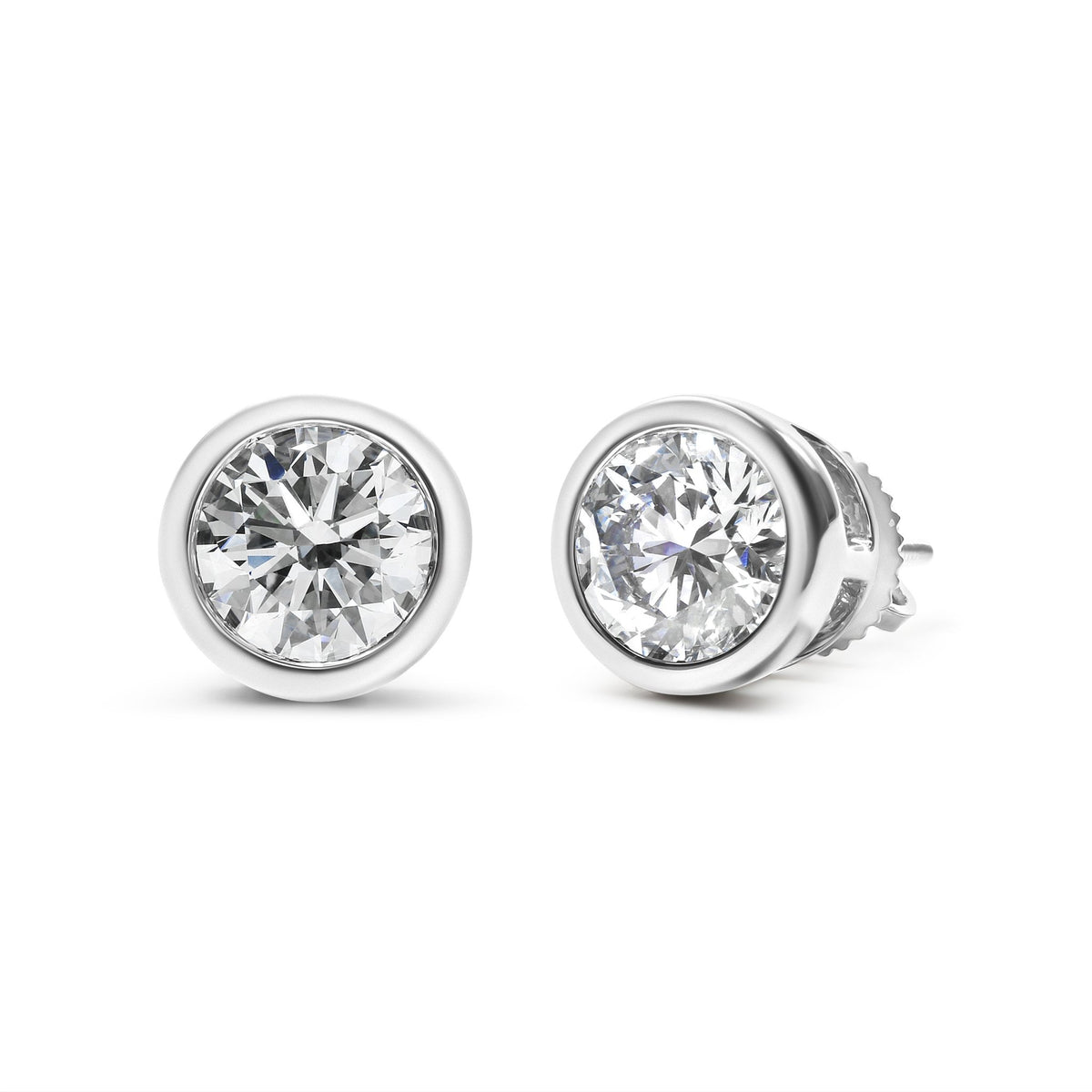 14K White Gold 1.0 Cttw Lab Grown Diamond Screw-Back Classic Bezel Solitaire Stud Earrings (G-H Color, VS2-SI1 Clarity) - LinkagejewelrydesignLinkagejewelrydesign