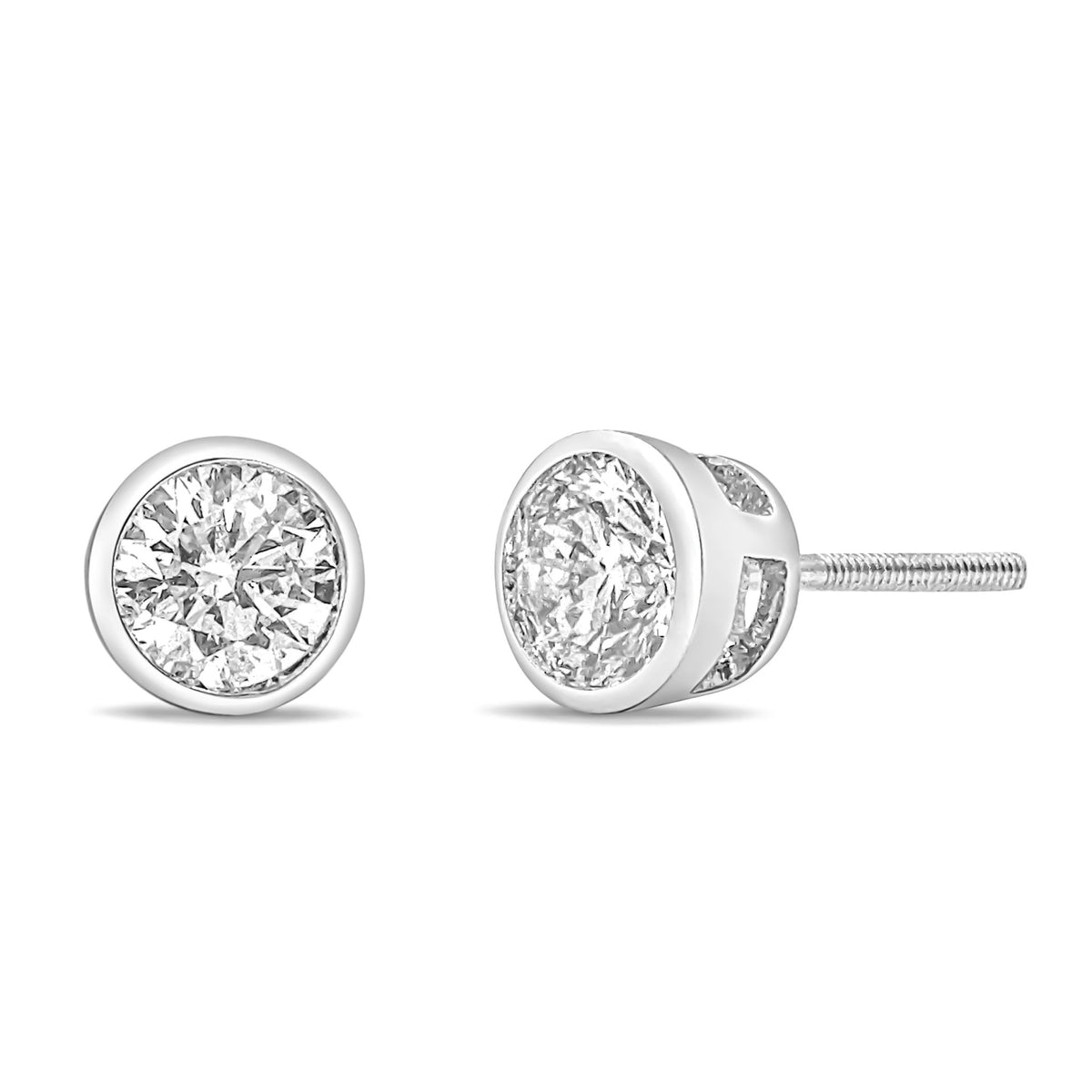 14K White Gold 1.0 Cttw Lab Grown Diamond Screw-Back Classic Bezel Solitaire Stud Earrings (G-H Color, VS2-SI1 Clarity) - LinkagejewelrydesignLinkagejewelrydesign