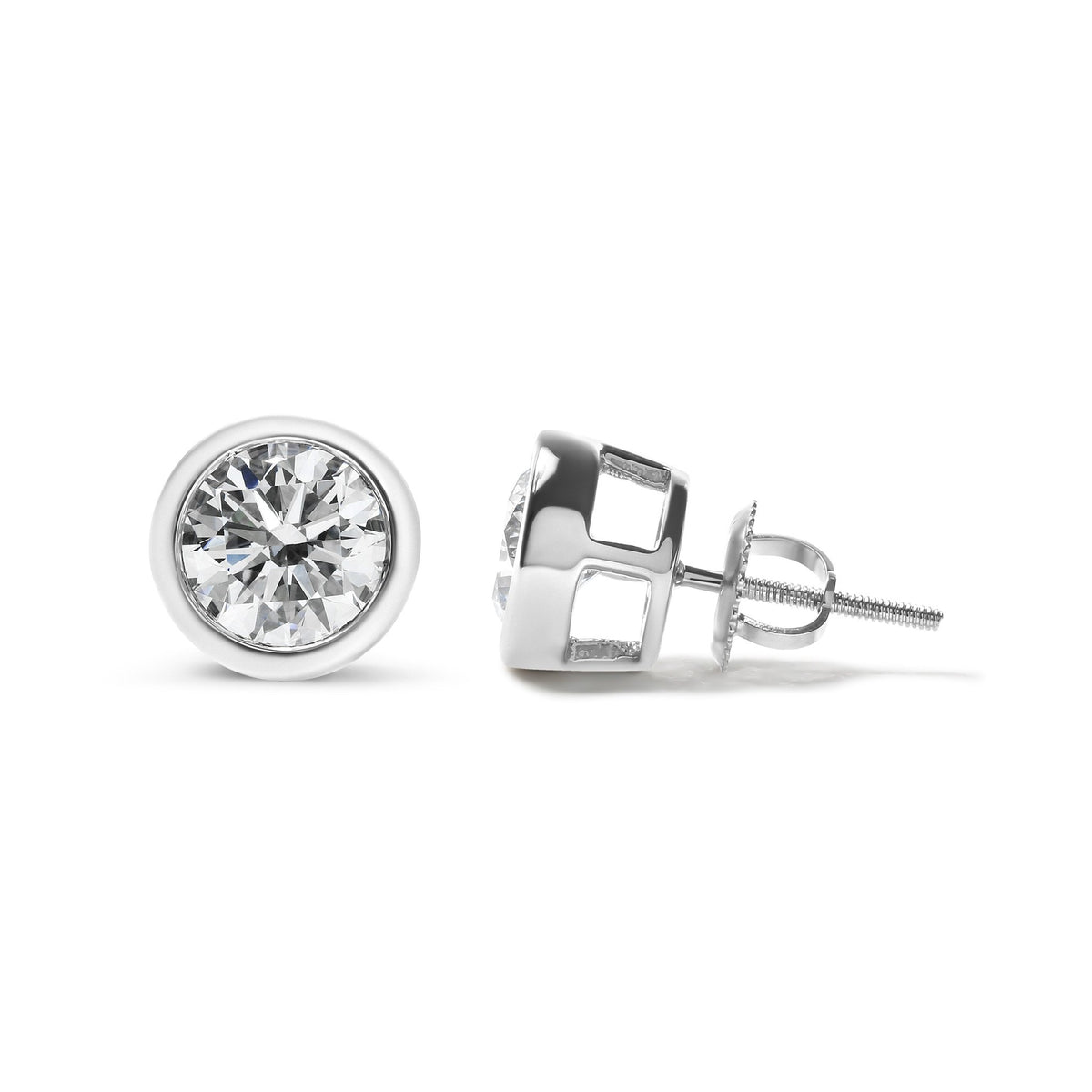 14K White Gold 1.0 Cttw Lab Grown Diamond Screw-Back Classic Bezel Solitaire Stud Earrings (G-H Color, VS2-SI1 Clarity) - LinkagejewelrydesignLinkagejewelrydesign