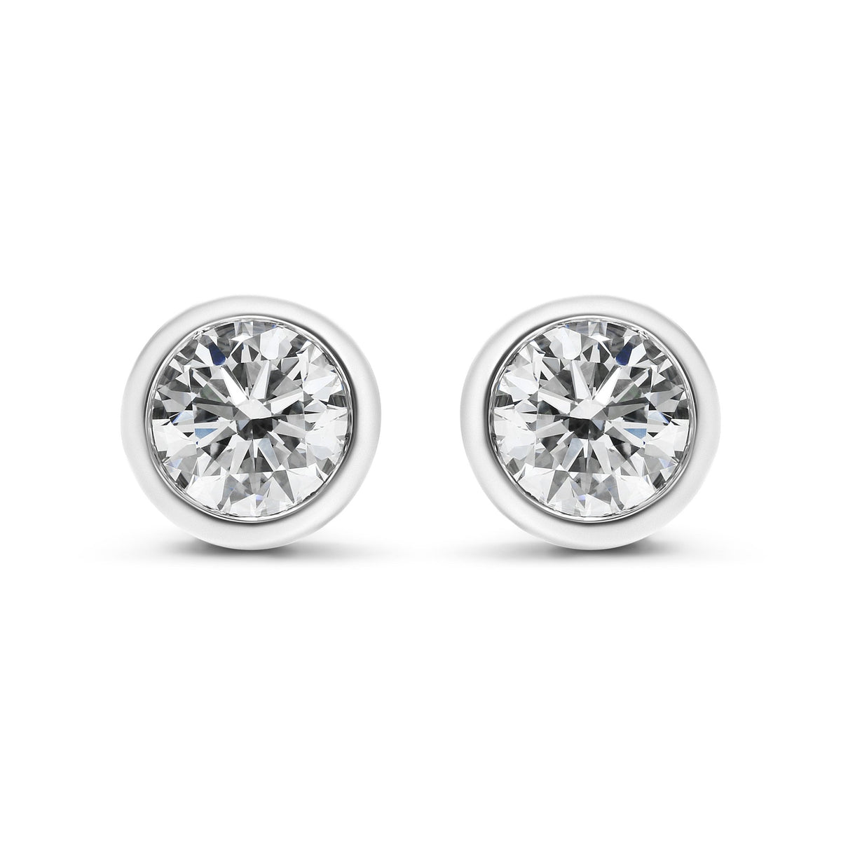 14K White Gold 1.0 Cttw Lab Grown Diamond Screw-Back Classic Bezel Solitaire Stud Earrings (G-H Color, VS2-SI1 Clarity) - LinkagejewelrydesignLinkagejewelrydesign