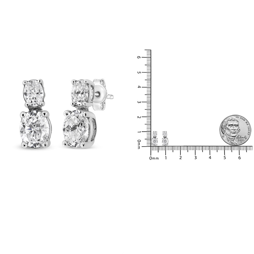 14K White Gold 1.0 Cttw Oval Lab Grown Diamond 2 Stone Drop and Dangle Stud Earrings (G-H Color, VS2-SI1 Clarity) - LinkagejewelrydesignLinkagejewelrydesign