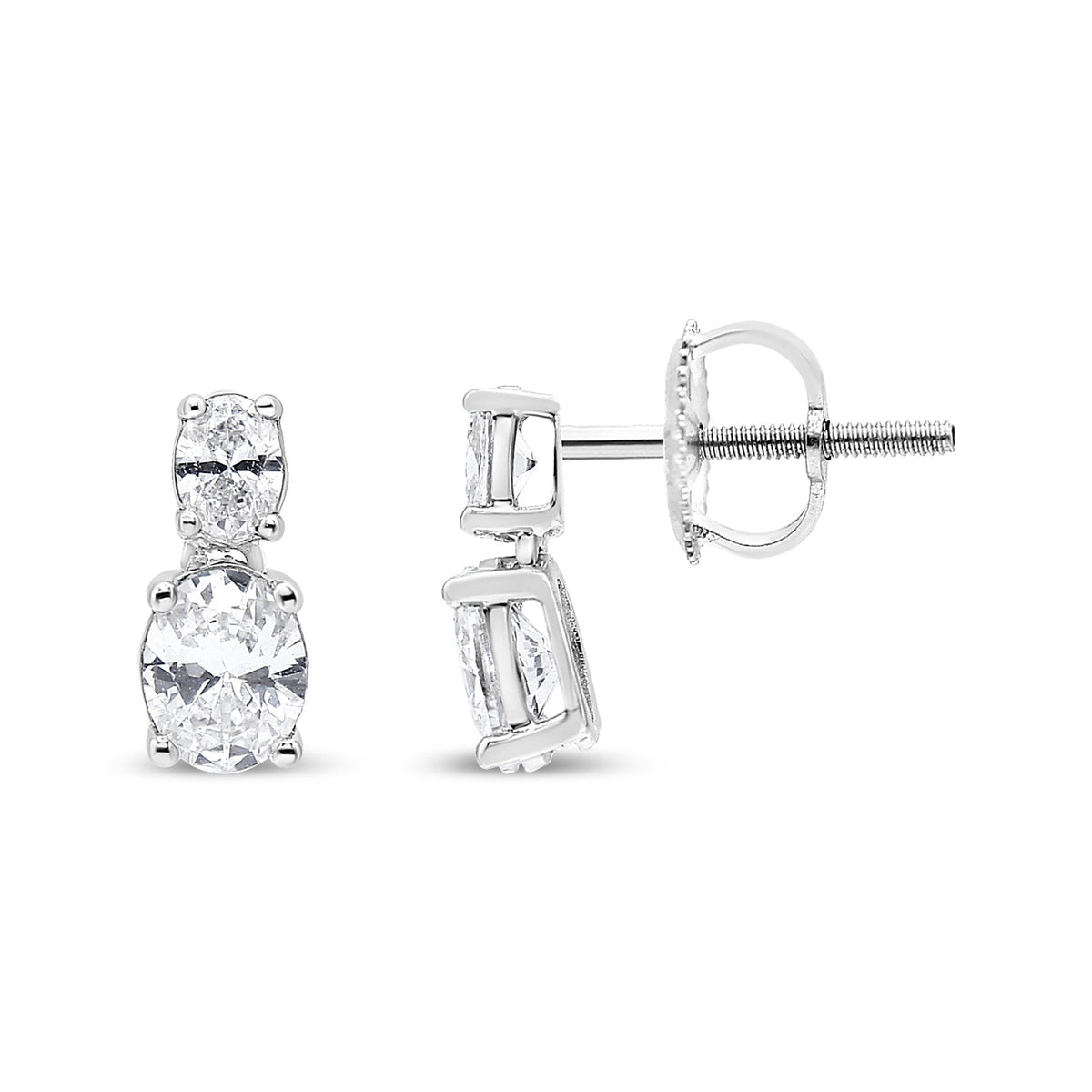14K White Gold 1.0 Cttw Oval Lab Grown Diamond 2 Stone Drop and Dangle Stud Earrings (G-H Color, VS2-SI1 Clarity) - LinkagejewelrydesignLinkagejewelrydesign