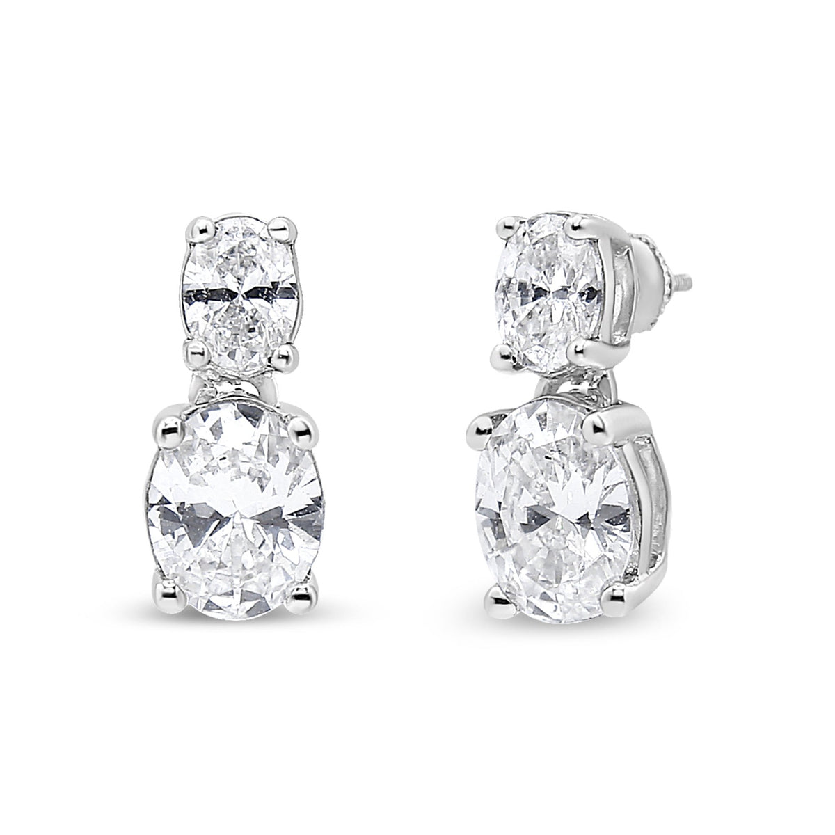 14K White Gold 1.0 Cttw Oval Lab Grown Diamond 2 Stone Drop and Dangle Stud Earrings (G-H Color, VS2-SI1 Clarity) - LinkagejewelrydesignLinkagejewelrydesign