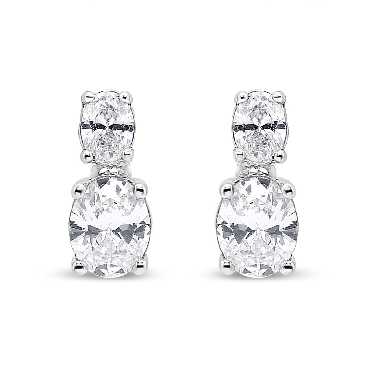 14K White Gold 1.0 Cttw Oval Lab Grown Diamond 2 Stone Drop and Dangle Stud Earrings (G-H Color, VS2-SI1 Clarity) - LinkagejewelrydesignLinkagejewelrydesign