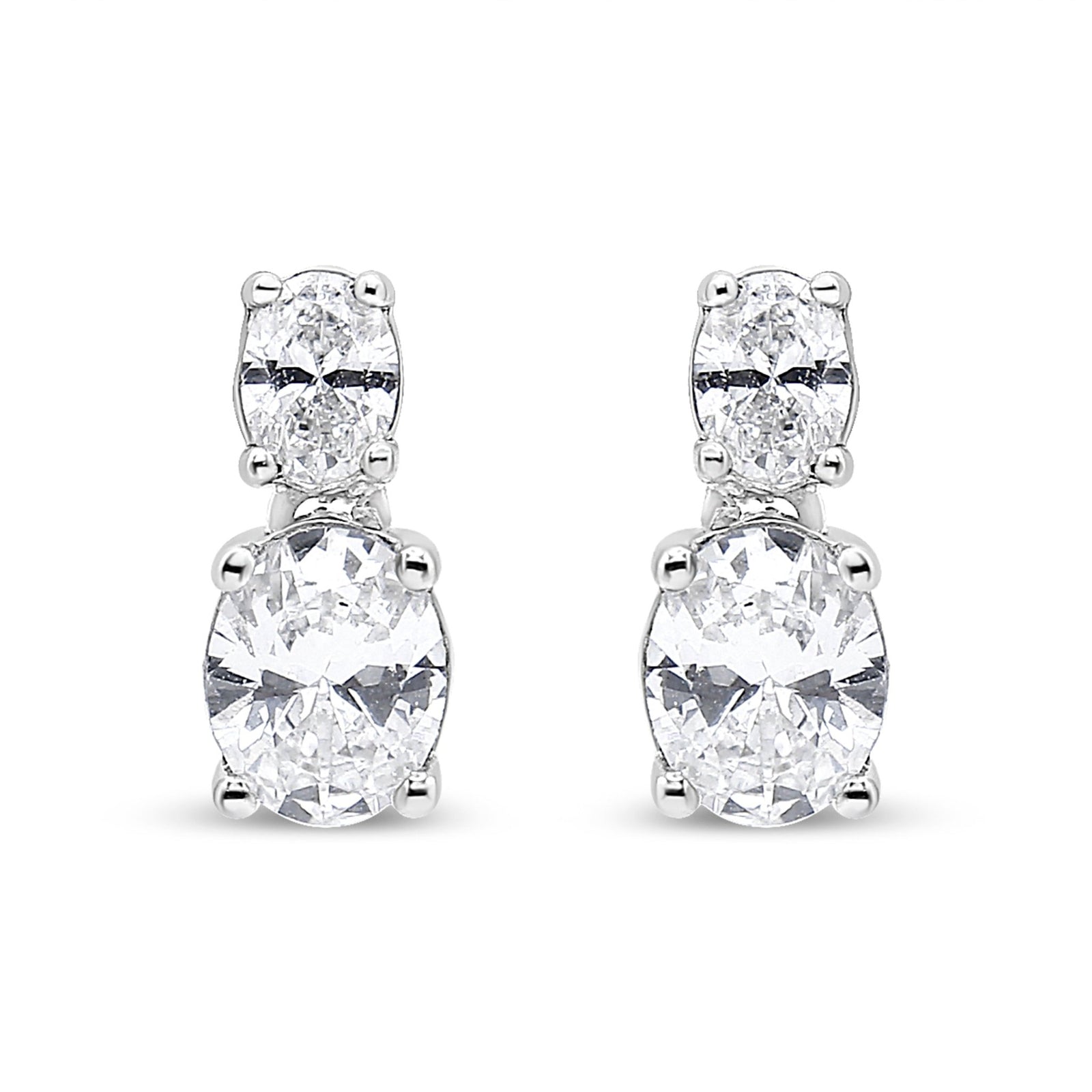 14K White Gold 1.0 Cttw Oval Lab Grown Diamond 2 Stone Drop and Dangle Stud Earrings (G-H Color, VS2-SI1 Clarity) - LinkagejewelrydesignLinkagejewelrydesign