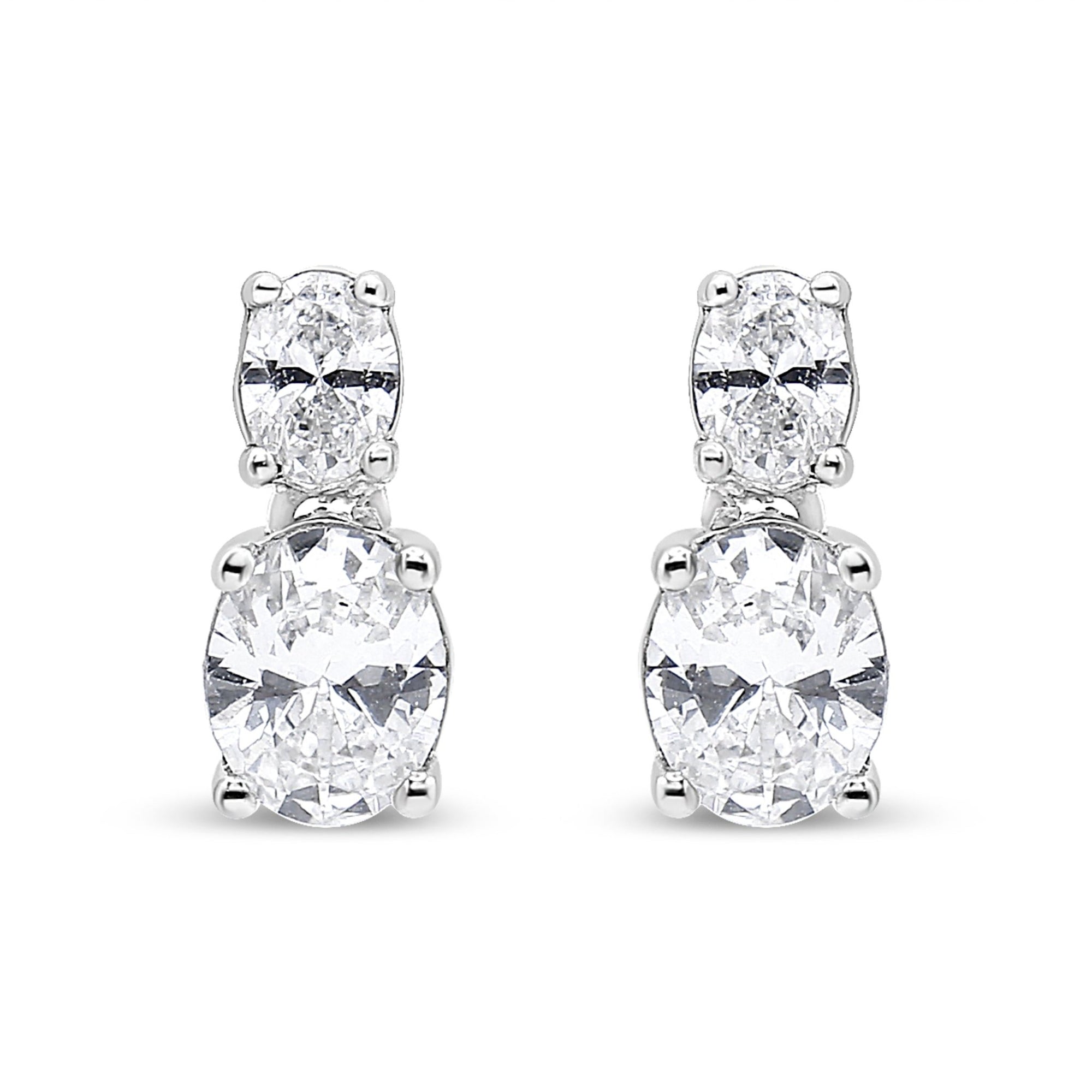 14K White Gold 1.0 Cttw Oval Lab Grown Diamond 2 Stone Drop and Dangle Stud Earrings (G-H Color, VS2-SI1 Clarity) - LinkagejewelrydesignLinkagejewelrydesign