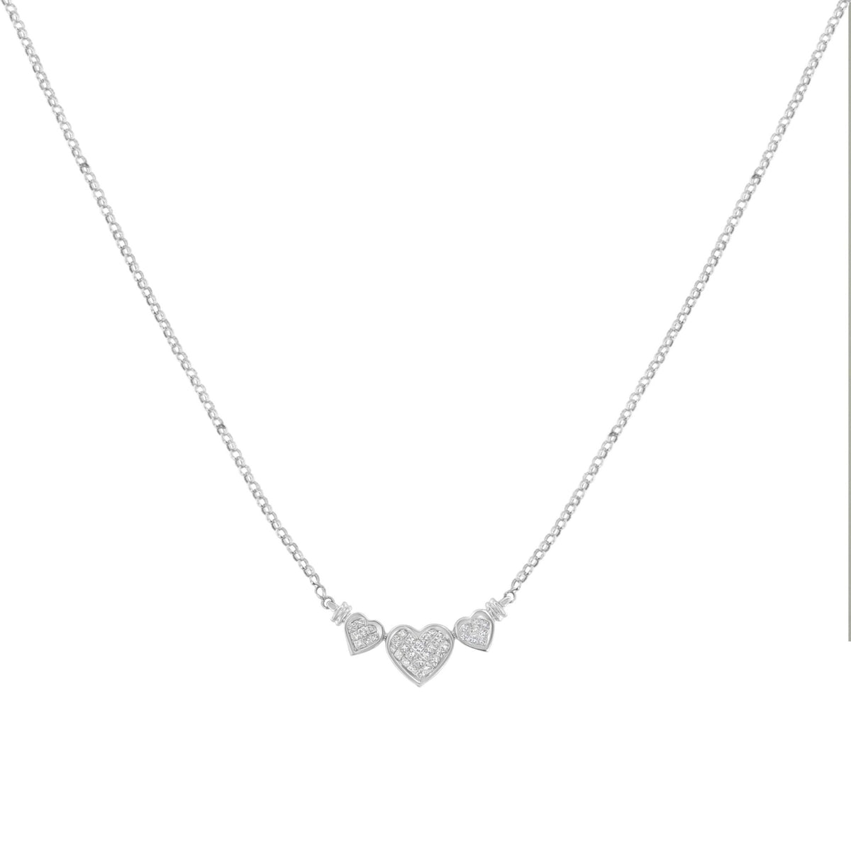 14K White Gold 1.0 Cttw Princess Cut Diamond Three Heart 18&quot; Statement Pendant Necklace (H-I Color, SI2-I1 Clarity) - LinkagejewelrydesignLinkagejewelrydesign