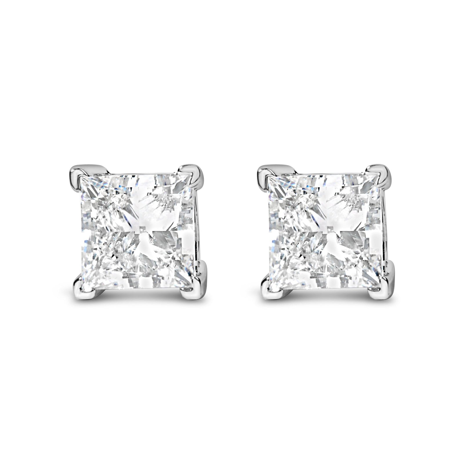 14K White Gold 1.0 Cttw Princess Cut Lab Grown Diamond Solitaire Stud Earrings (F - G Color, VS2 - SI1 Clarity) - LinkagejewelrydesignLinkagejewelrydesign
